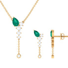 Minimal Emerald Dangle Necklace and Earrings Set with Diamond Emerald - ( AAA ) - Quality - Rosec Jewels