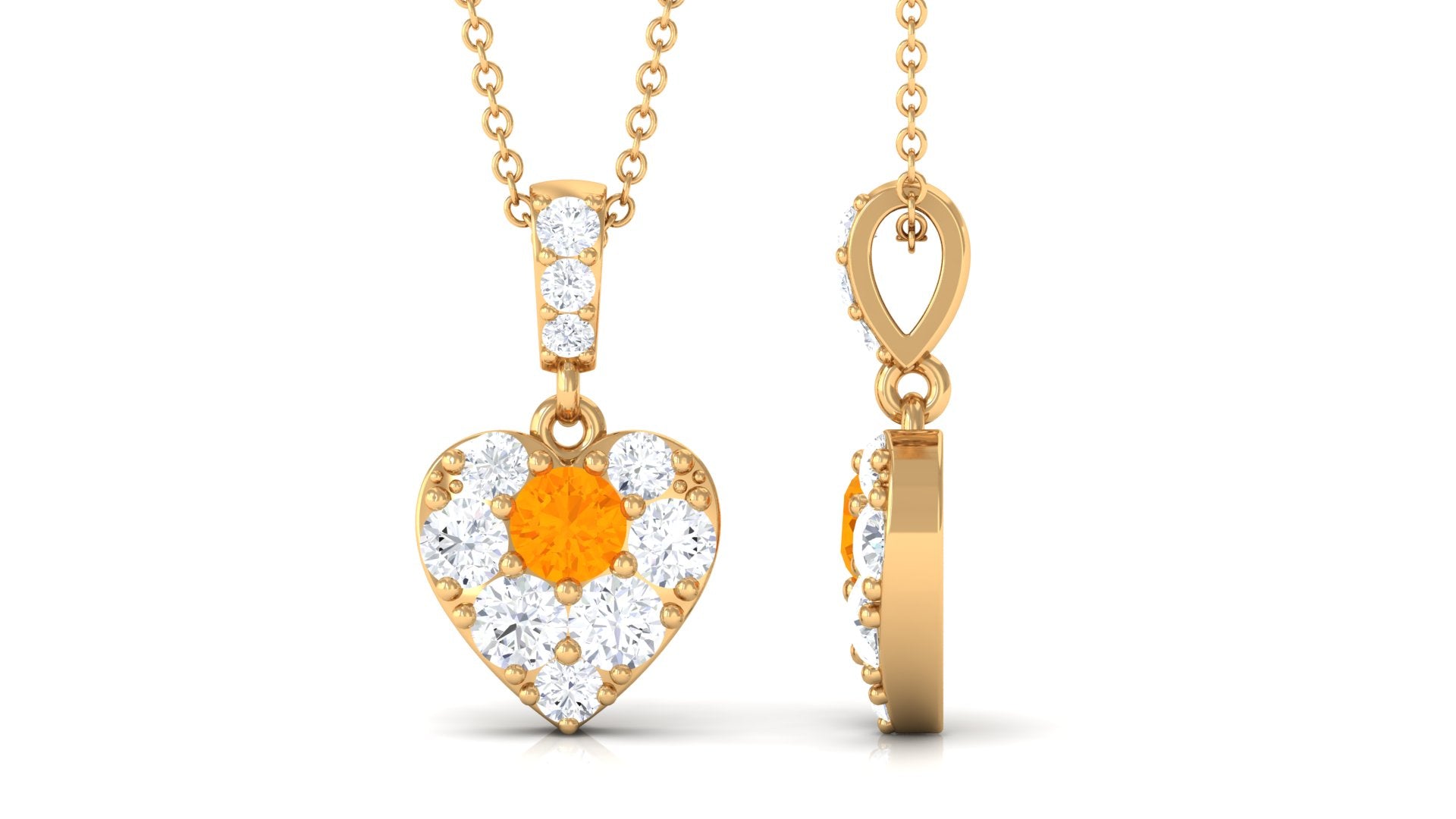 Fire Opal and Moissanite Heart Pendant Necklace Fire Opal - ( AAA ) - Quality - Rosec Jewels