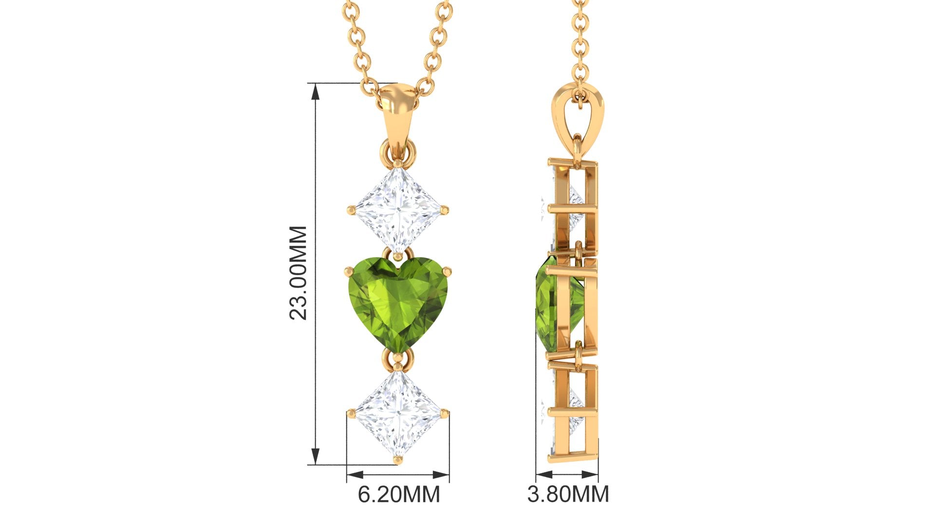 Heart Shape Peridot Drop Pendant with Princess Cut Moissanite Peridot - ( AAA ) - Quality - Rosec Jewels