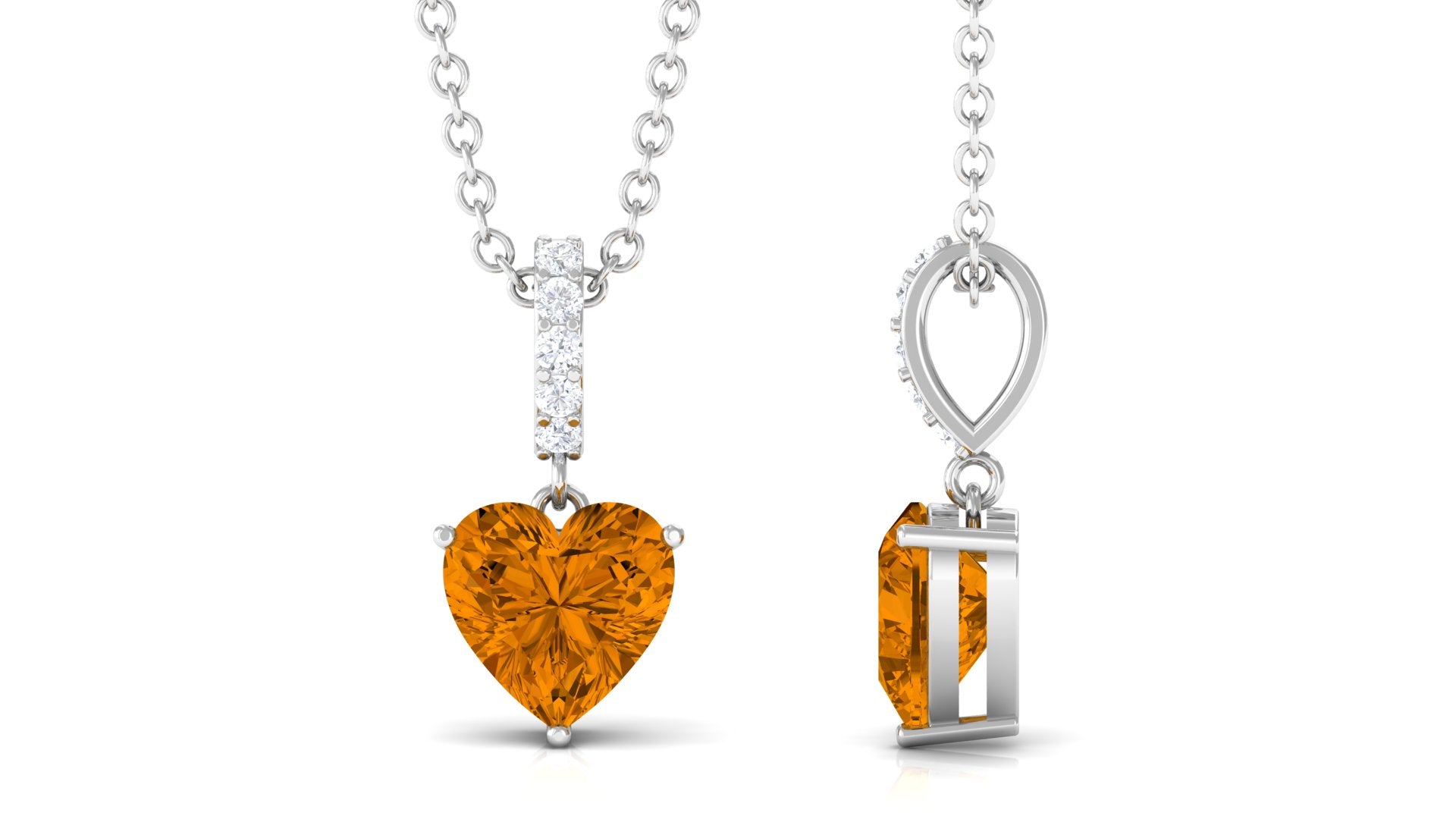 6 MM Heart Shape Citrine Solitaire Pendant with Diamond Accent Bail Citrine - ( AAA ) - Quality - Rosec Jewels