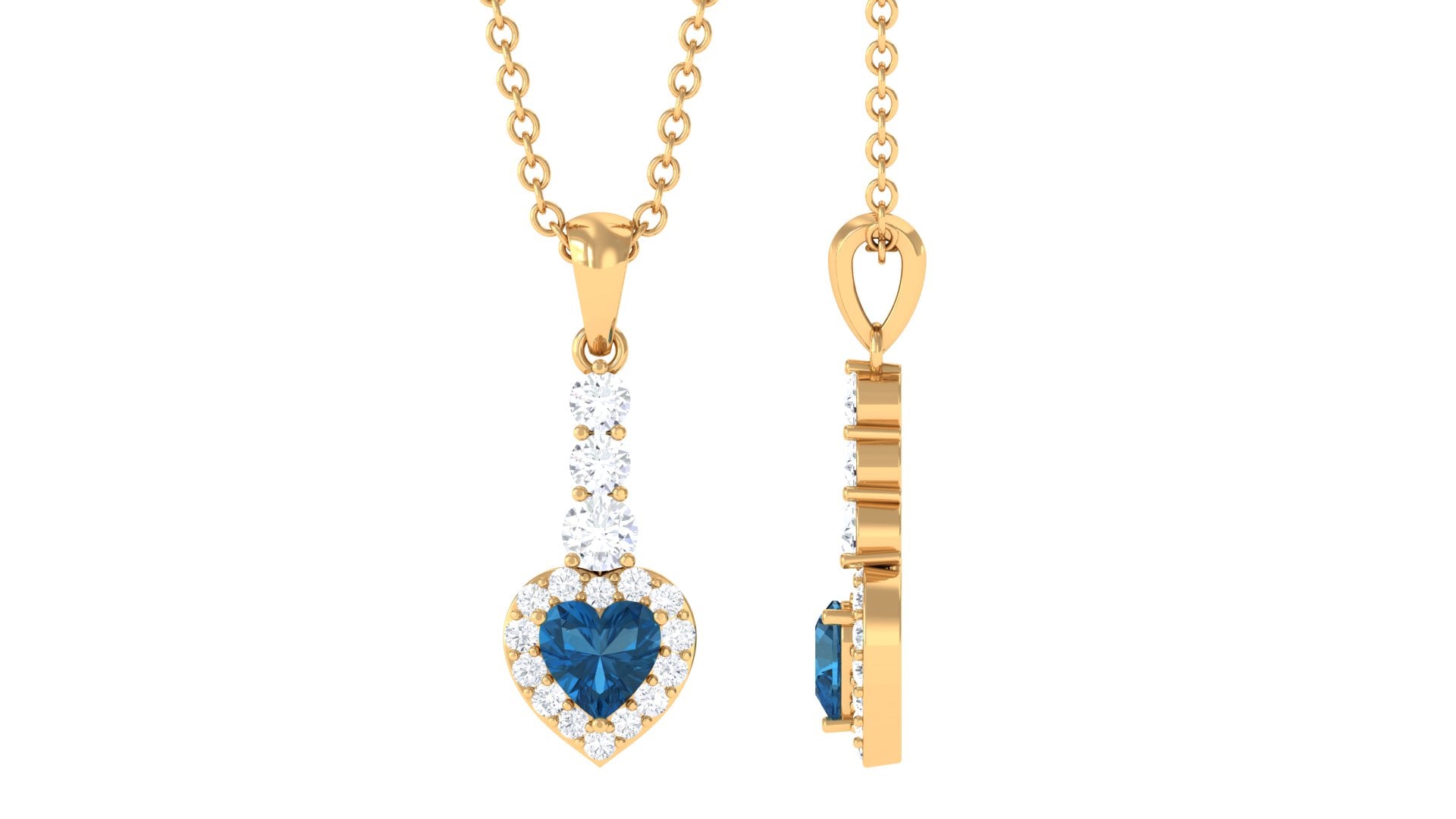 Heart Shape London Blue Topaz Drop Pendant with Diamond London Blue Topaz - ( AAA ) - Quality - Rosec Jewels