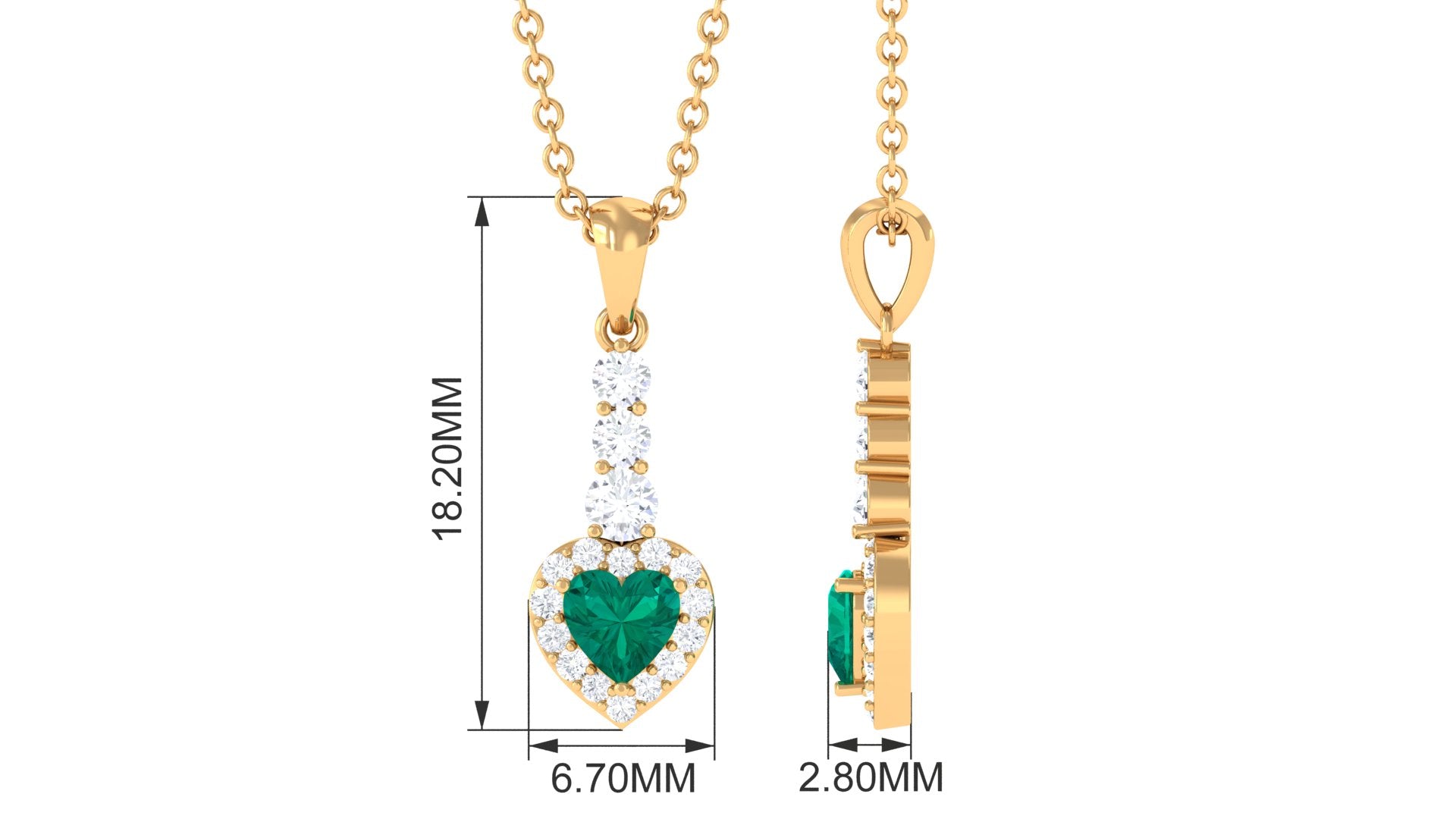 Heart Shape Emerald Drop Pendant with Diamond Emerald - ( AAA ) - Quality - Rosec Jewels