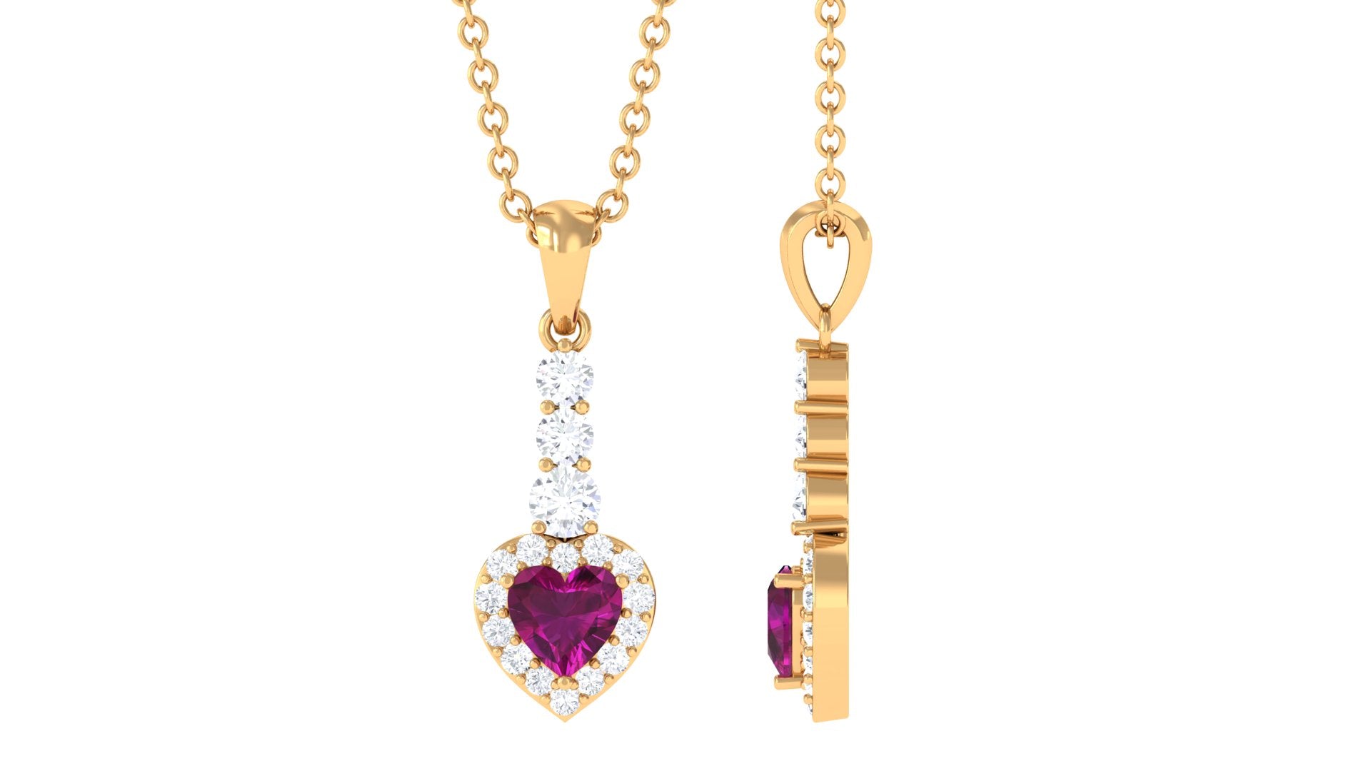 Heart Shape Rhodolite Drop Pendant with Diamond Rhodolite - ( AAA ) - Quality - Rosec Jewels