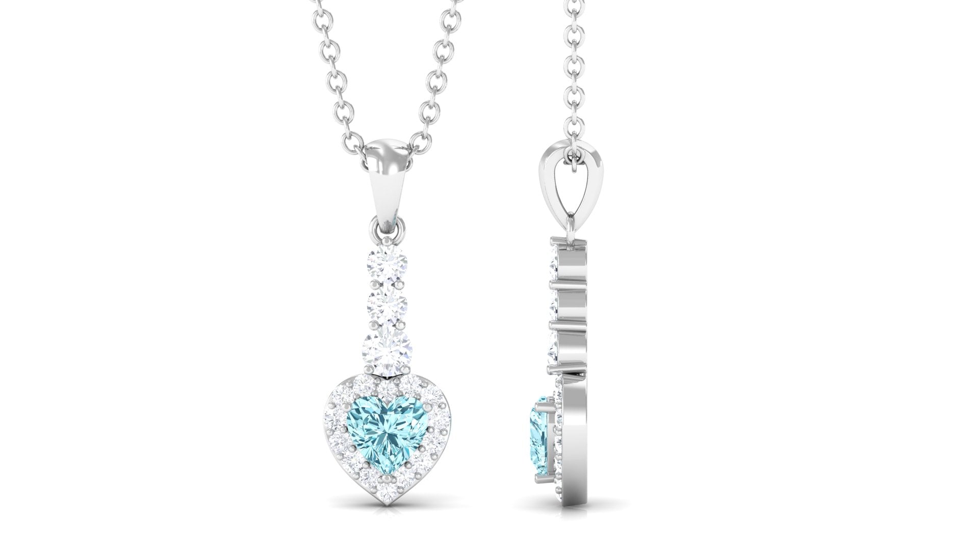 Heart Shape Aquamarine Drop Pendant with Diamond Aquamarine - ( AAA ) - Quality - Rosec Jewels