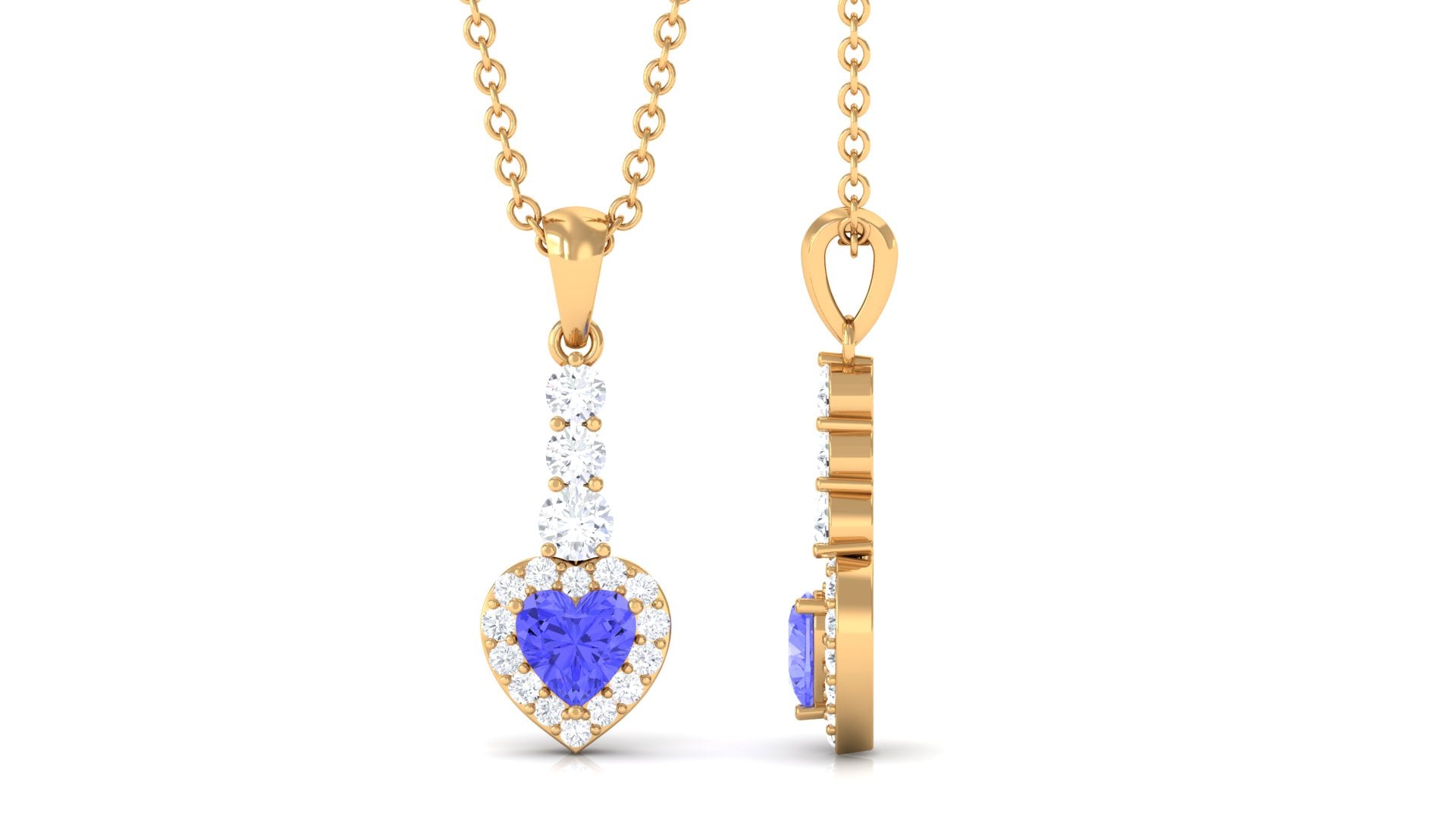 Heart Shape Tanzanite Drop Pendant with Diamond Tanzanite - ( AAA ) - Quality - Rosec Jewels