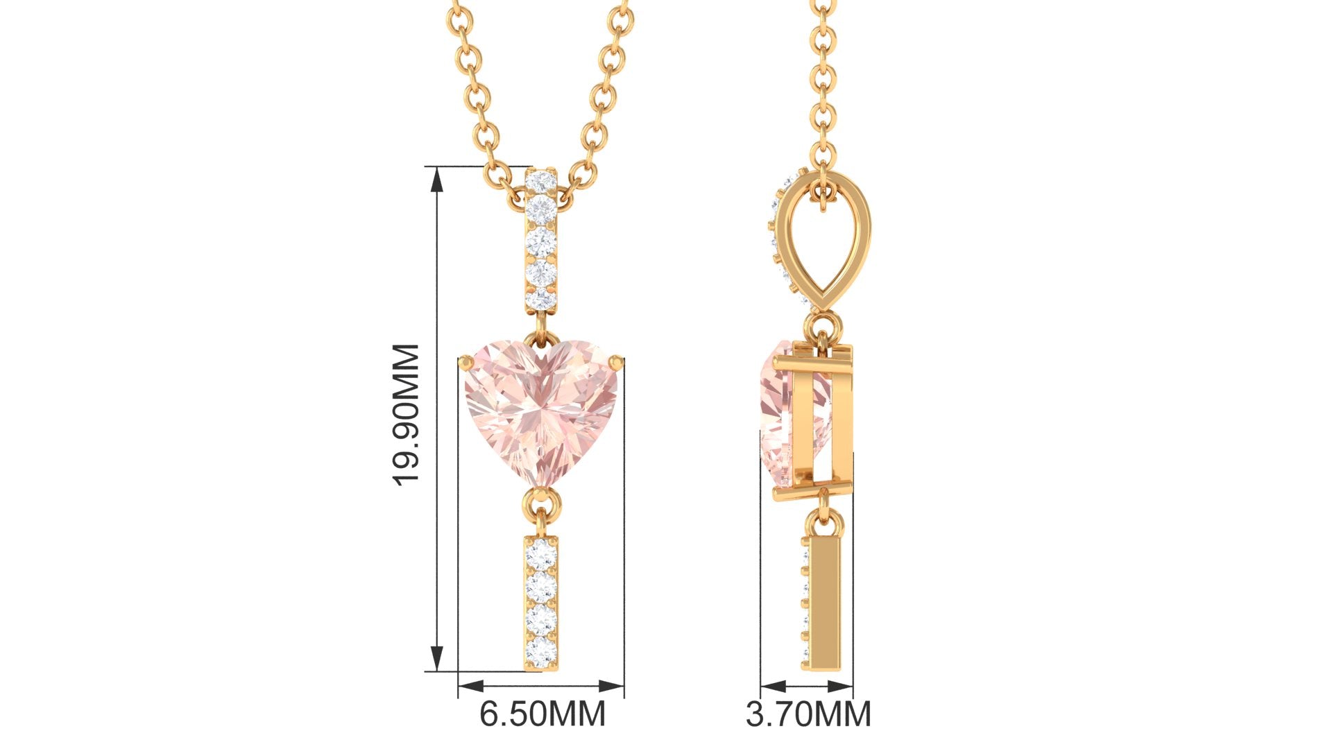 Genuine Morganite Heart Drop Pendant Necklace with Diamond Morganite - ( AAA ) - Quality - Rosec Jewels