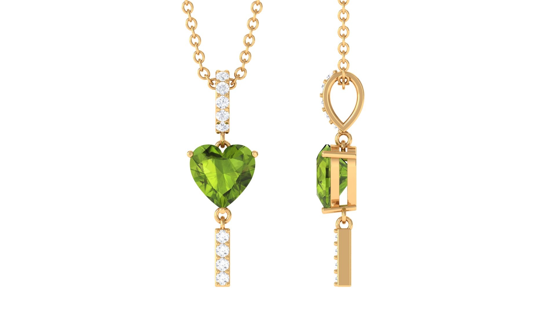 Heart Shape Peridot and Diamond Bar Drop Pendant Peridot - ( AAA ) - Quality - Rosec Jewels