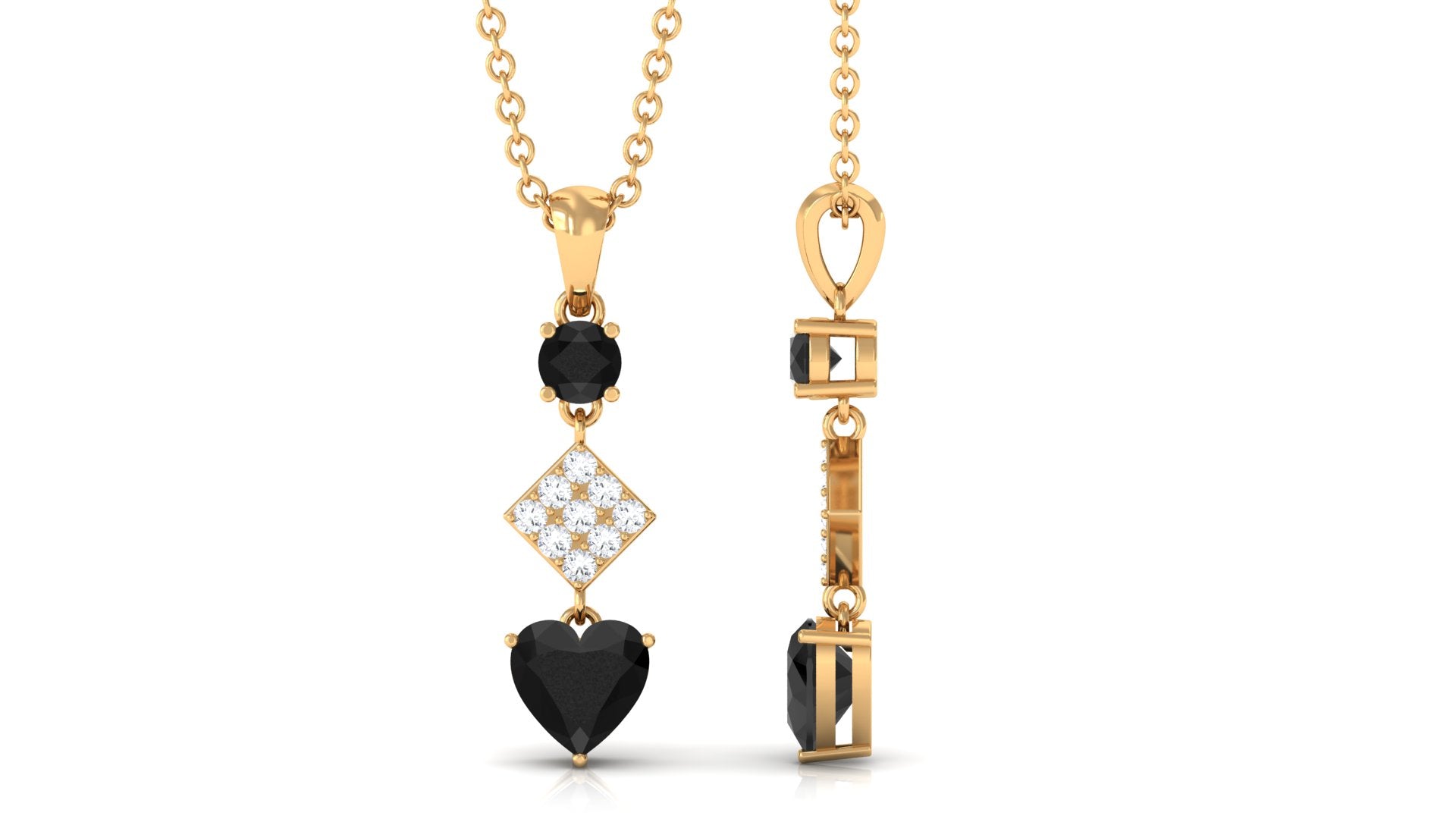 Real Black Onyx and Diamond Heart Dangle Pendant Black Onyx - ( AAA ) - Quality - Rosec Jewels