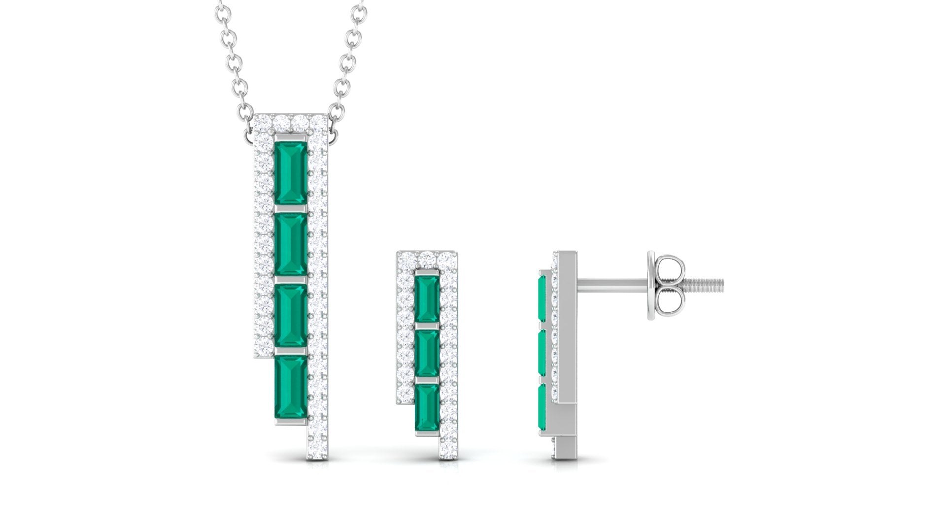 1.75 CT Baguette Cut Emerald Designer Bar Jewelry Set with Diamond Emerald - ( AAA ) - Quality - Rosec Jewels