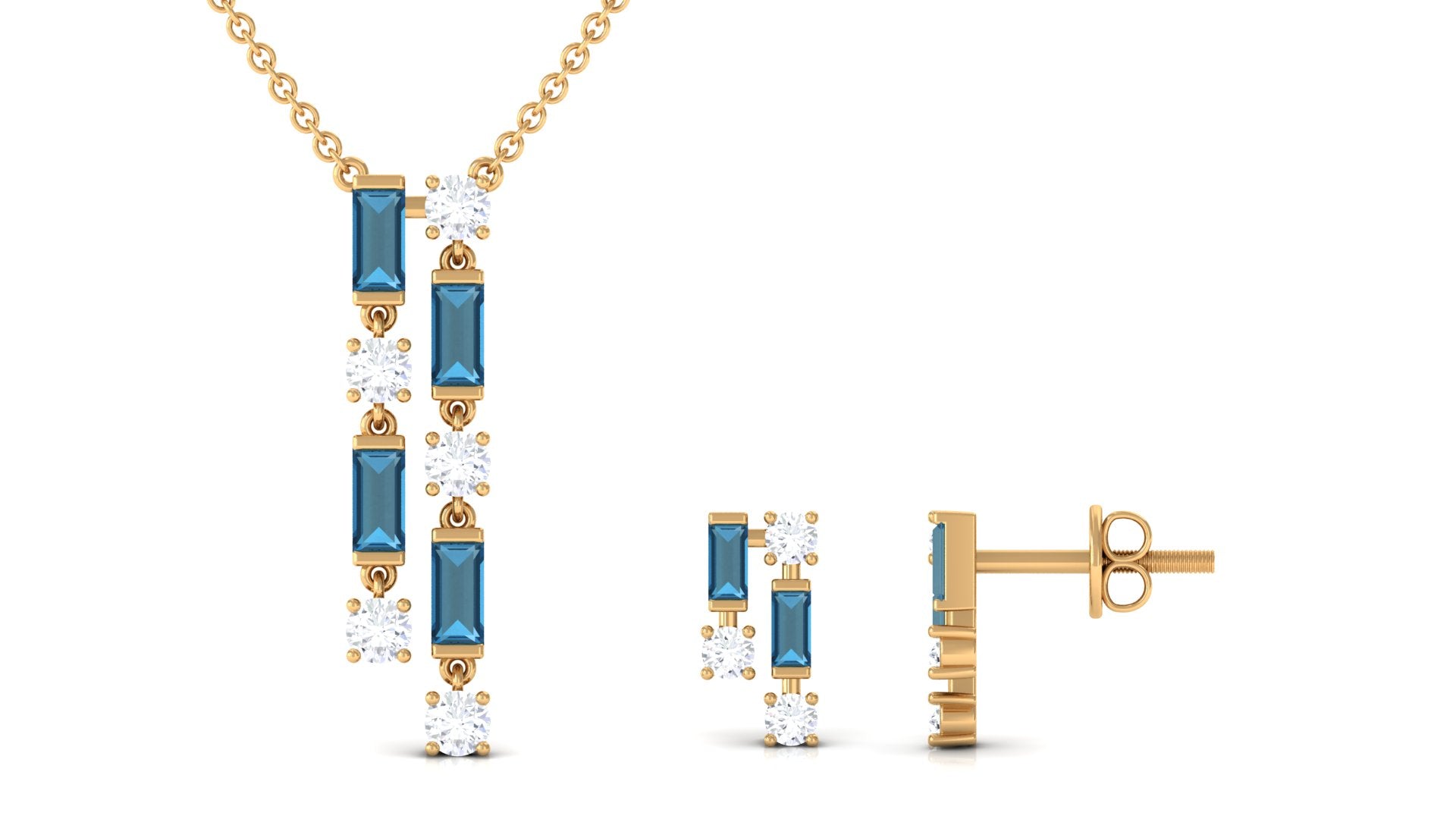 London Blue Topaz Dangle Jewelry Set with Diamond London Blue Topaz - ( AAA ) - Quality - Rosec Jewels