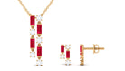 Created Ruby and Diamond Dangle Jewelry Set Lab Created Ruby - ( AAAA ) - Quality - Rosec Jewels