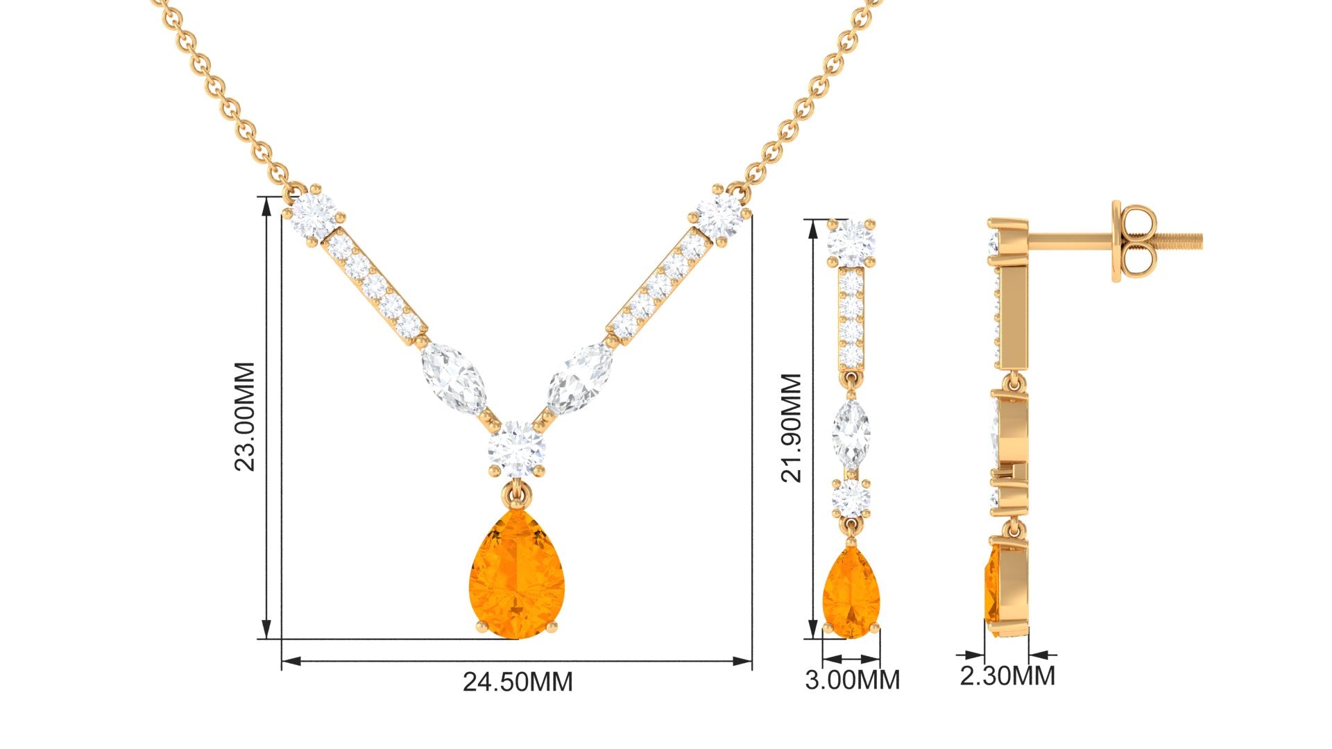 Fire Opal and Moissanite Drop Necklace Earrings Set Fire Opal - ( AAA ) - Quality - Rosec Jewels