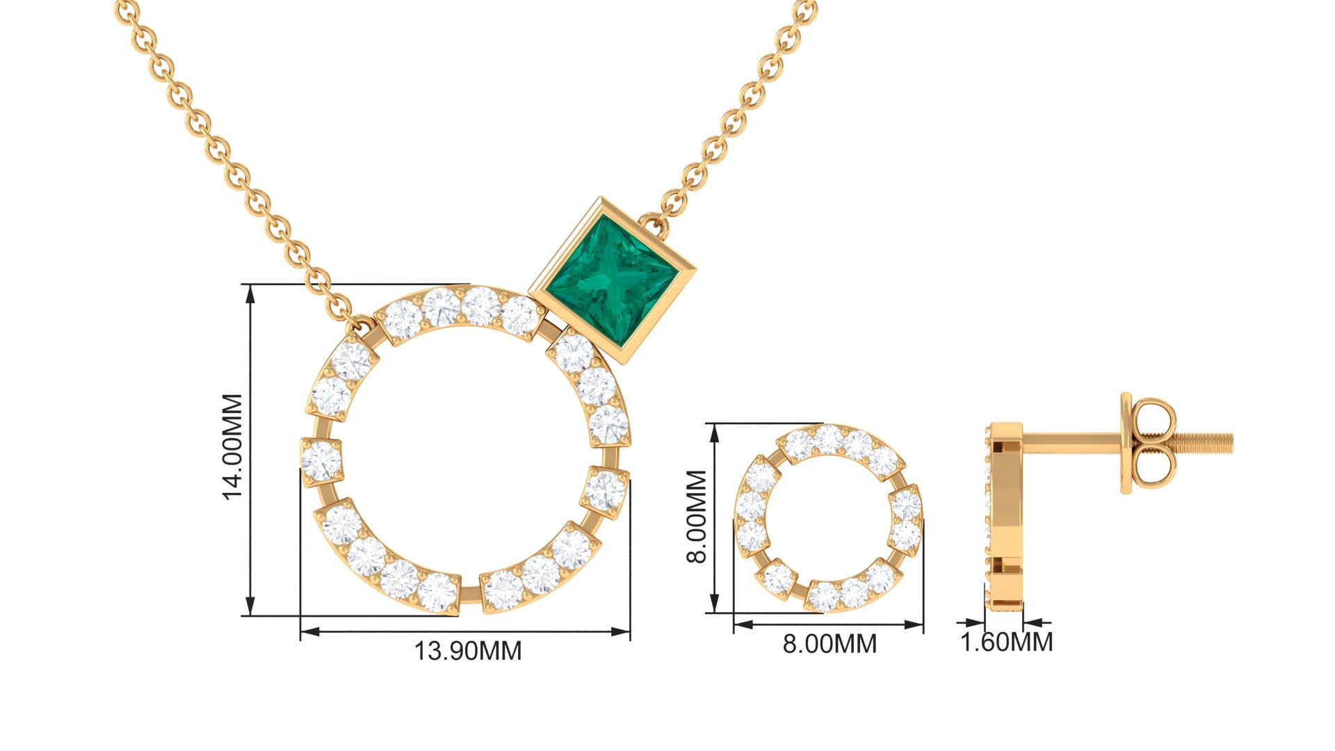 Princess Cut Emerald and Diamond Eternity Jewelry Set Emerald - ( AAA ) - Quality - Rosec Jewels