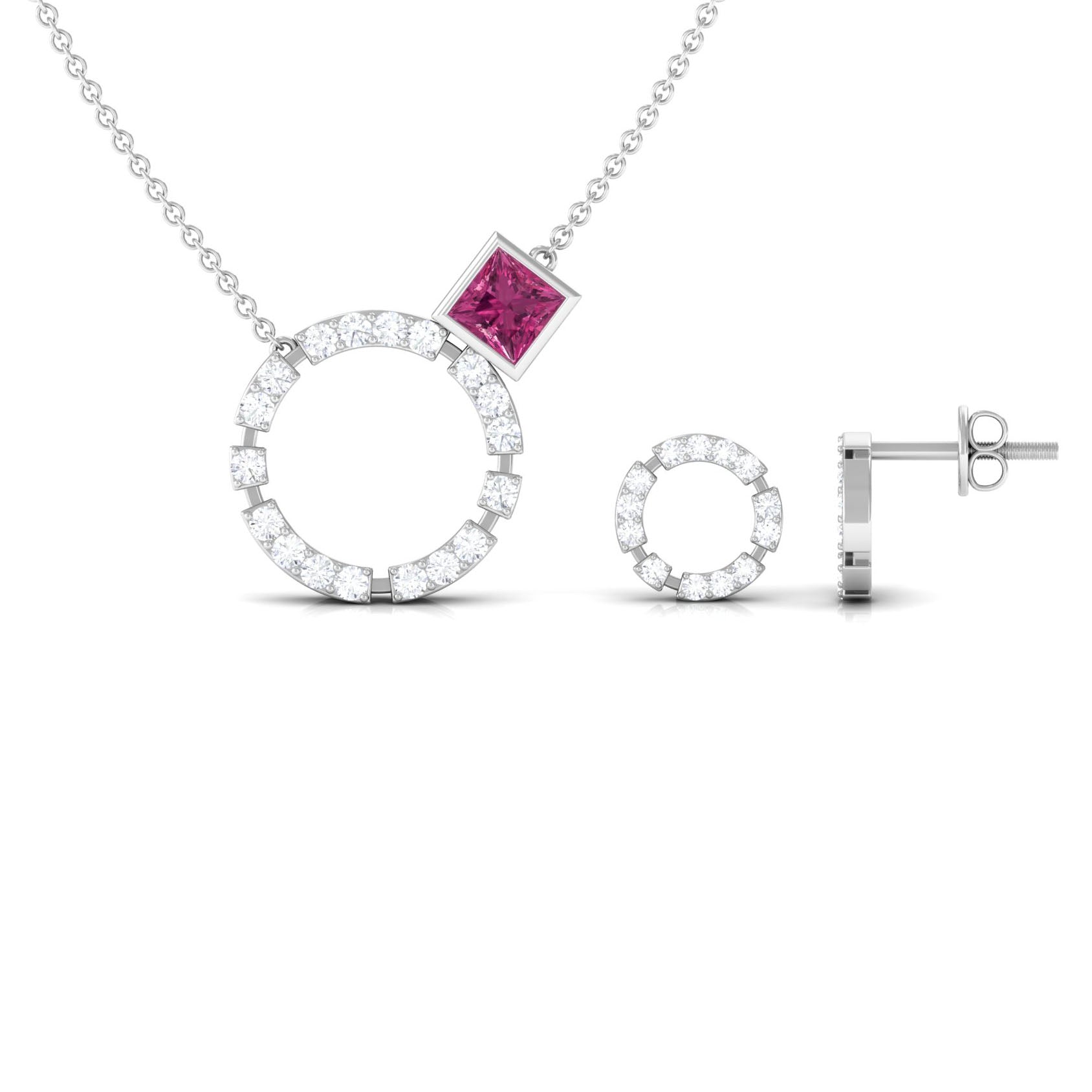 Pink Tourmaline and Diamond Eternity Jewelry Set Pink Tourmaline - ( AAA ) - Quality - Rosec Jewels