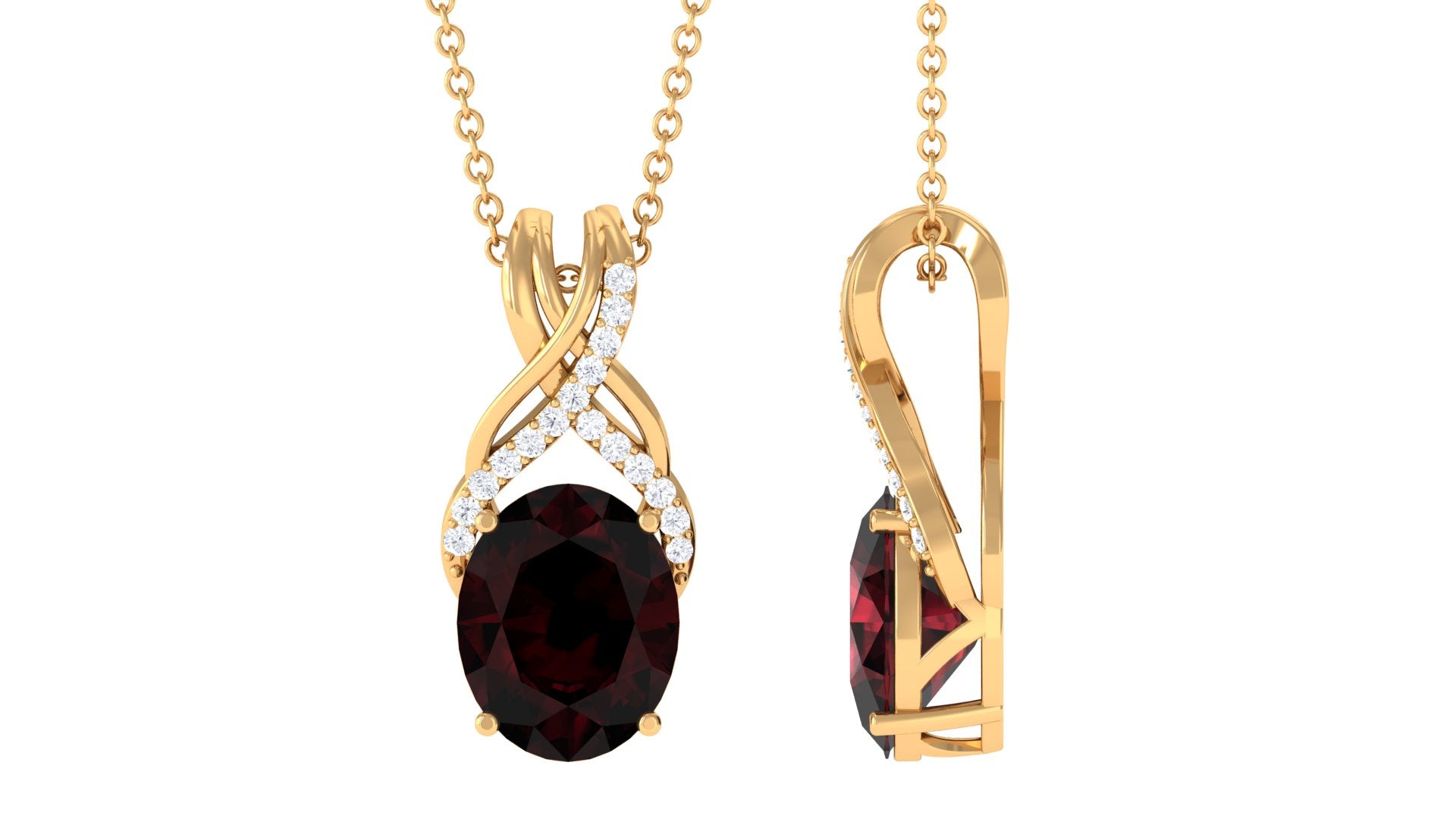 Oval Shape Garnet Solitaire Pendant Necklace with Diamond Garnet - ( AAA ) - Quality - Rosec Jewels