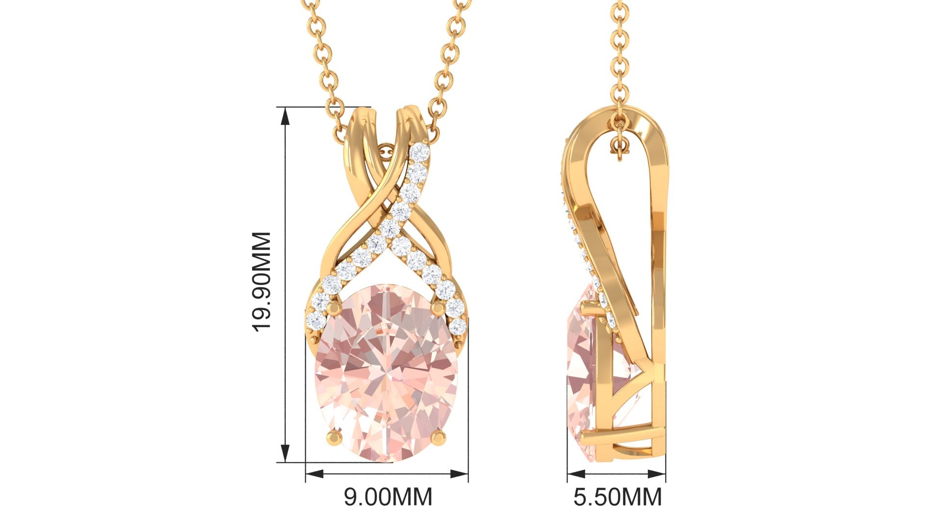 Oval Morganite Solitaire Pendant Necklace with Diamond Morganite - ( AAA ) - Quality - Rosec Jewels