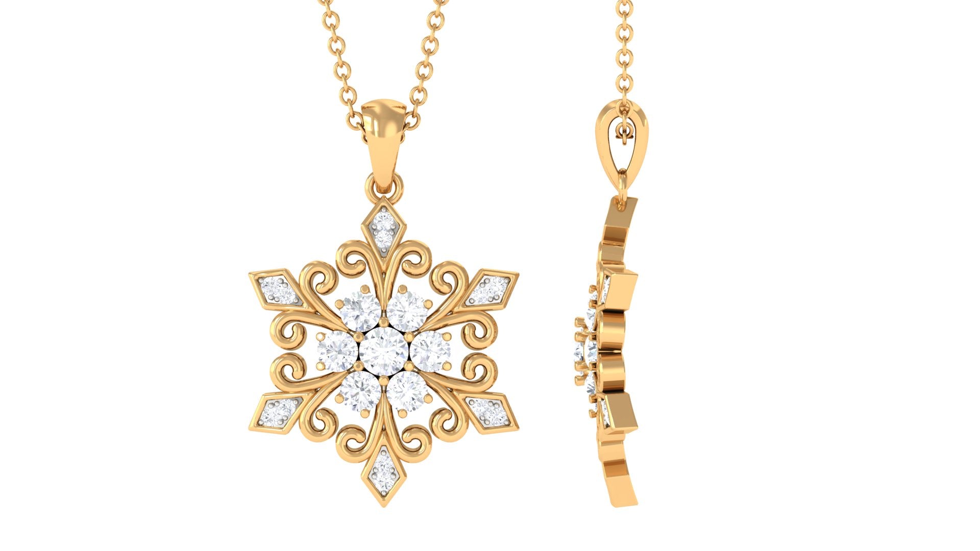 Classic Moissanite Gold Snowflake Pendant Necklace Moissanite - ( D-VS1 ) - Color and Clarity - Rosec Jewels