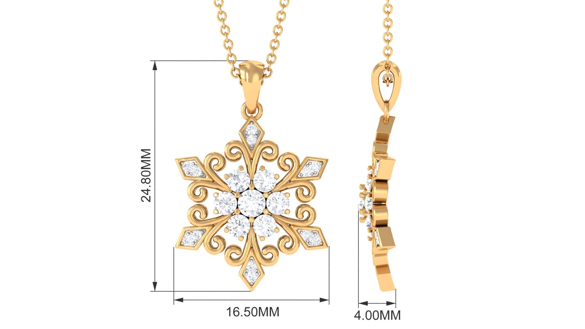 Classic Moissanite Gold Snowflake Pendant Necklace Moissanite - ( D-VS1 ) - Color and Clarity - Rosec Jewels