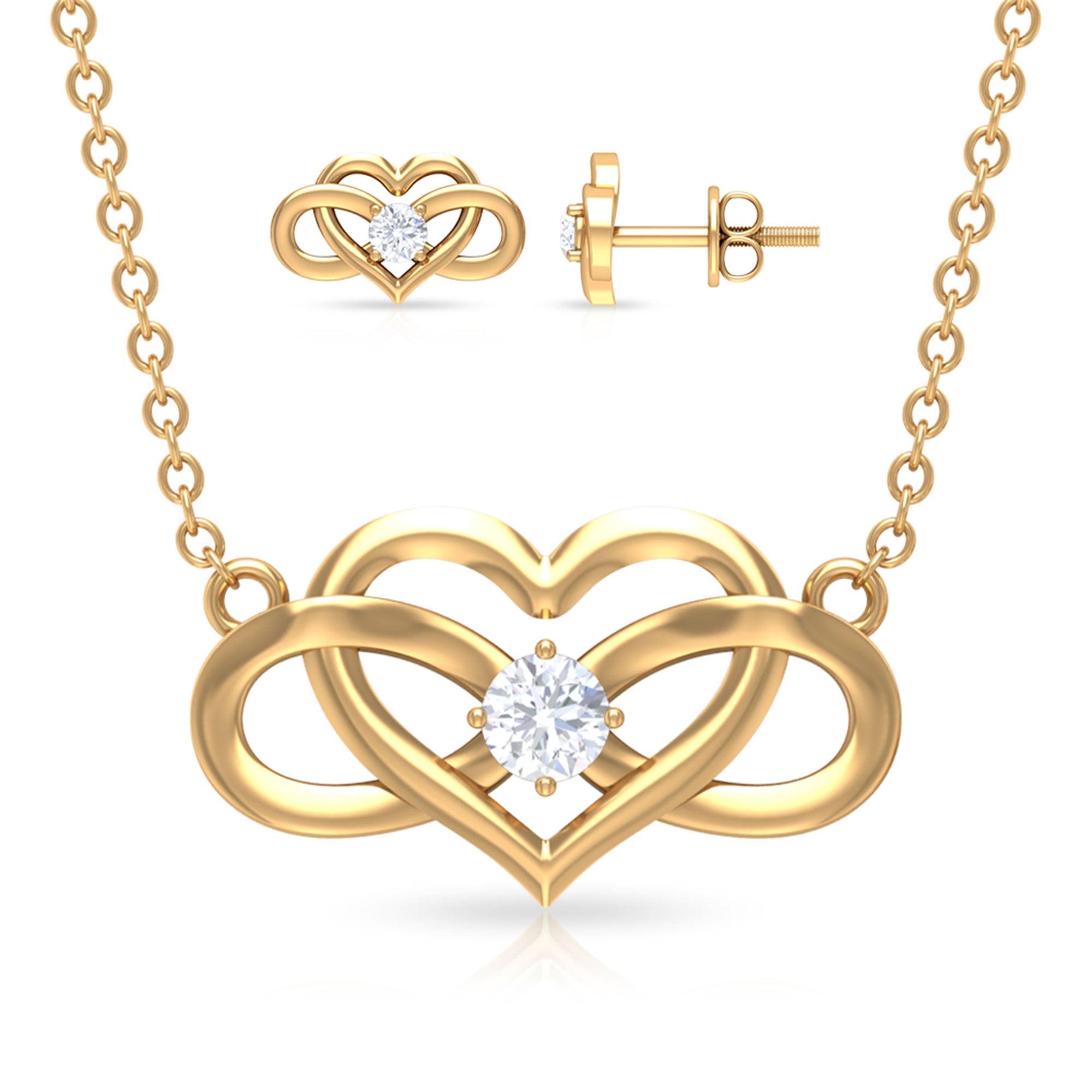 1/4 CT Round Cut Diamond and Gold Infinity Heart Jewelry Set Diamond - ( HI-SI ) - Color and Clarity - Rosec Jewels