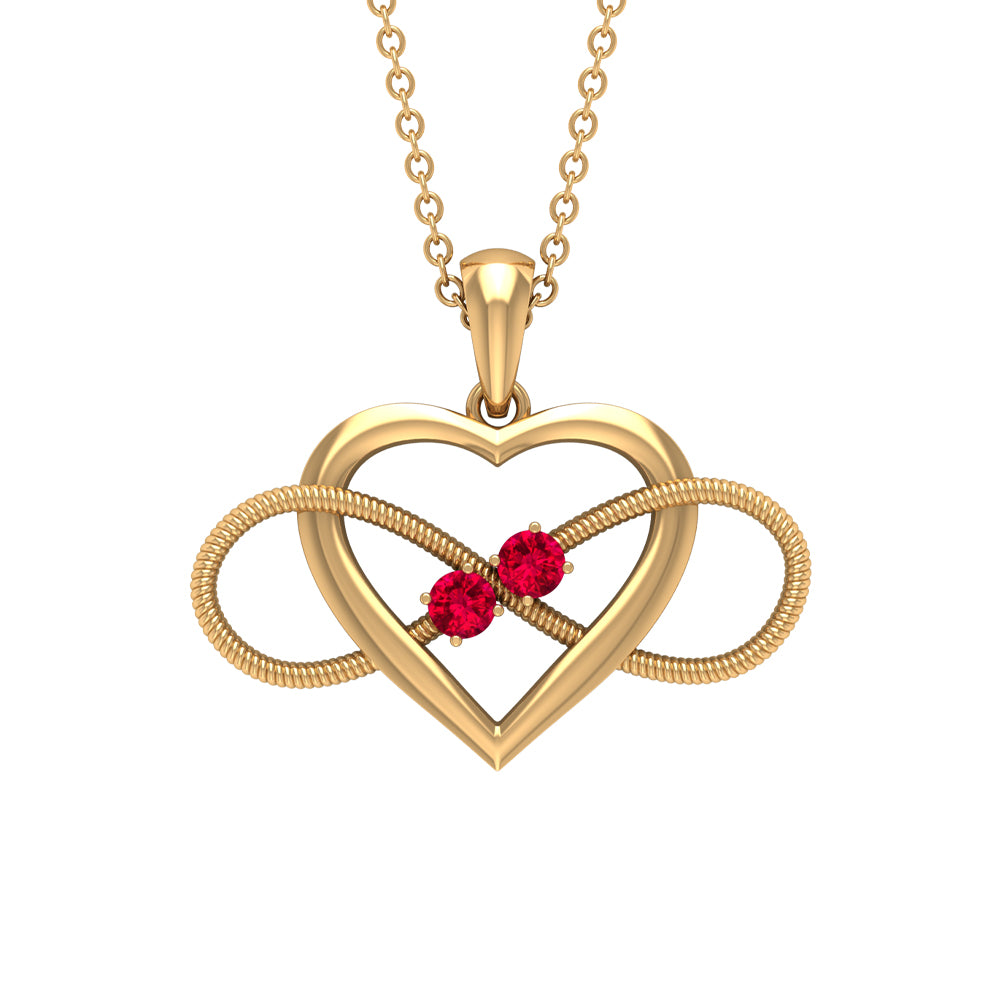 Unique Heart Infinity Pendant Necklace with Ruby Ruby - ( AAA ) - Quality - Rosec Jewels