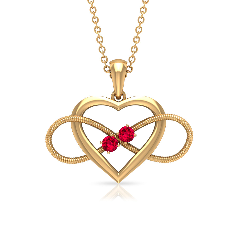 Unique Heart Infinity Pendant Necklace with Ruby Ruby - ( AAA ) - Quality - Rosec Jewels