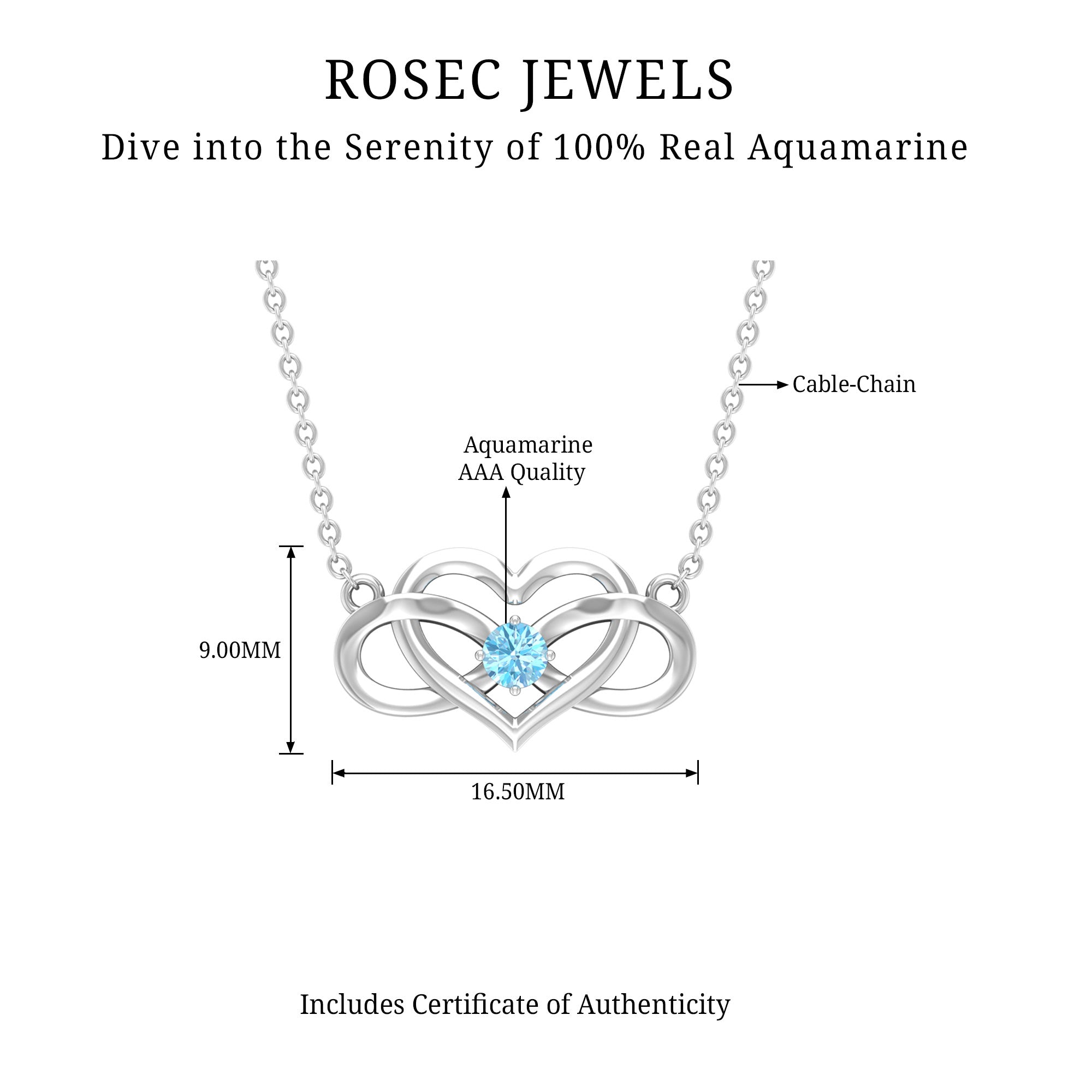 0.25 CT Certified Aquamarine Infinity Heart Necklace in Prong Setting Aquamarine - ( AAA ) - Quality - Rosec Jewels