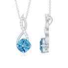 Cushion Cut Swiss Blue Topaz Solitaire Infinity Pendant with Diamond Swiss Blue Topaz - ( AAA ) - Quality - Rosec Jewels