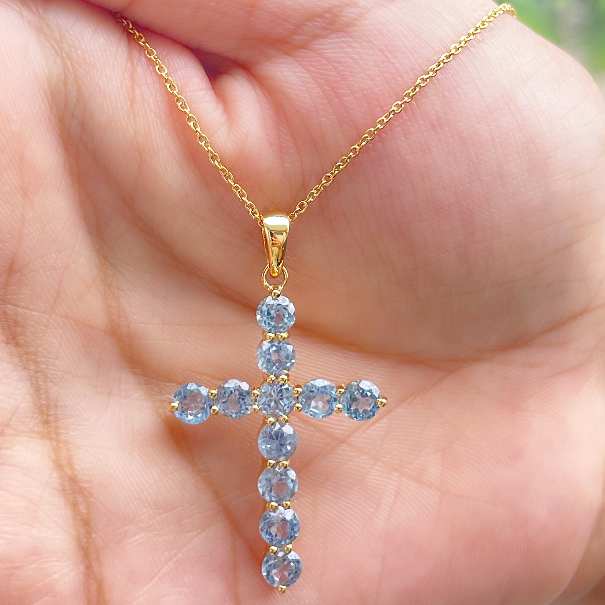 2.75 CT Natural Aquamarine Cross Pendant Necklace Aquamarine - ( AAA ) - Quality - Rosec Jewels