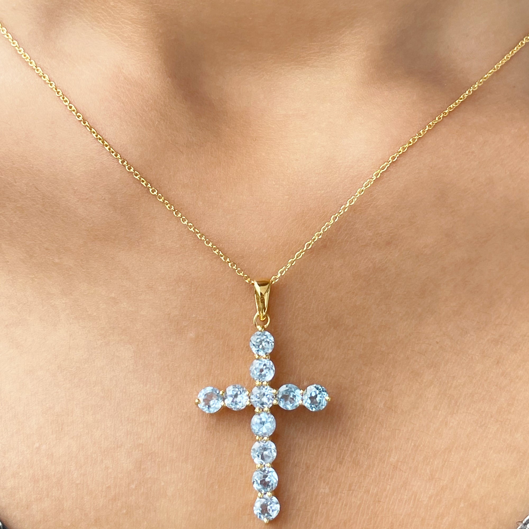 2.75 CT Natural Aquamarine Cross Pendant Necklace Aquamarine - ( AAA ) - Quality - Rosec Jewels