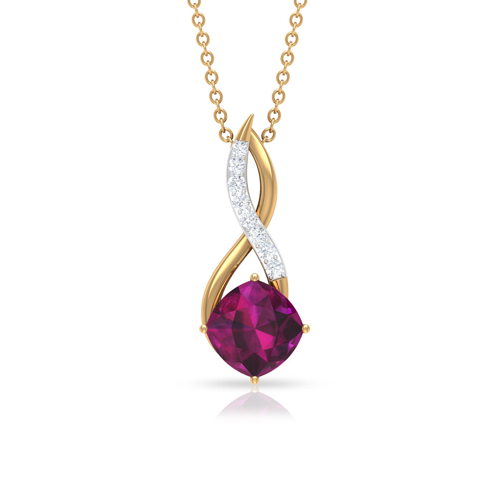 Cushion Cut Rhodolite Solitaire Infinity Pendant with Diamond Rhodolite - ( AAA ) - Quality - Rosec Jewels