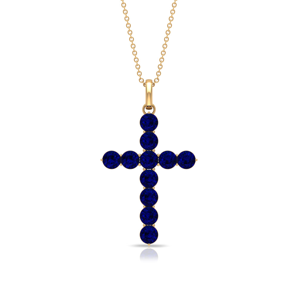 Simple Created Blue Sapphire Cross Pendant Necklace Lab Created Blue Sapphire - ( AAAA ) - Quality - Rosec Jewels