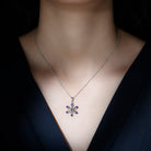 Created Blue Sapphire Simple Snowflake Pendant Lab Created Blue Sapphire - ( AAAA ) - Quality - Rosec Jewels