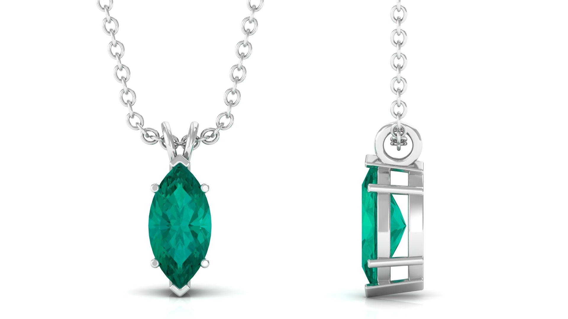 3/4 CT Marquise Cut Emerald Solitaire Drop Pendant Necklace Emerald - ( AAA ) - Quality - Rosec Jewels