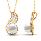 Contemporary Freshwater Pearl Pendant Necklace with Diamond Freshwater Pearl - ( AAA ) - Quality - Rosec Jewels