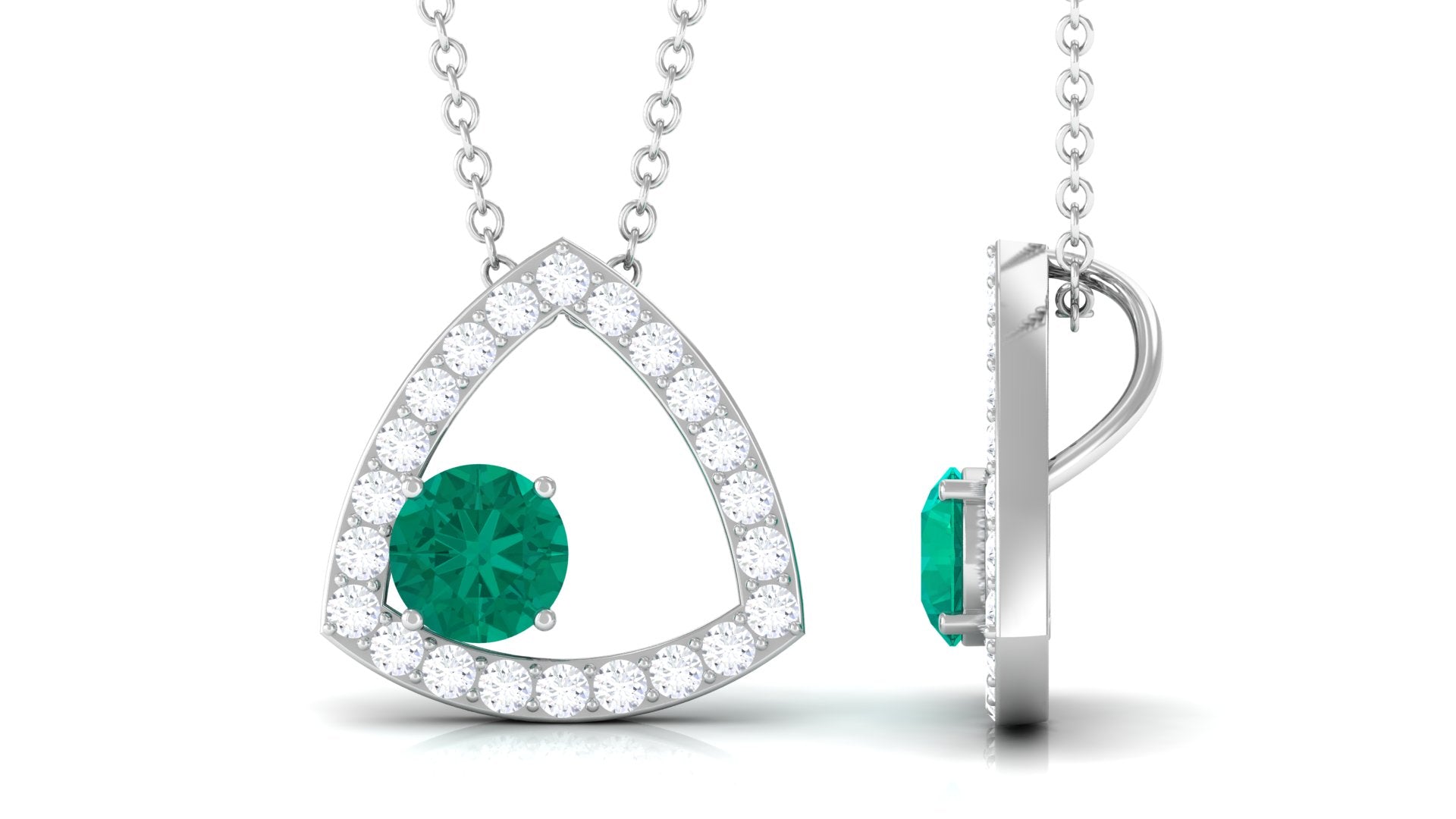 Green Emerald Geometric Pendant Necklace with Diamond Emerald - ( AAA ) - Quality - Rosec Jewels