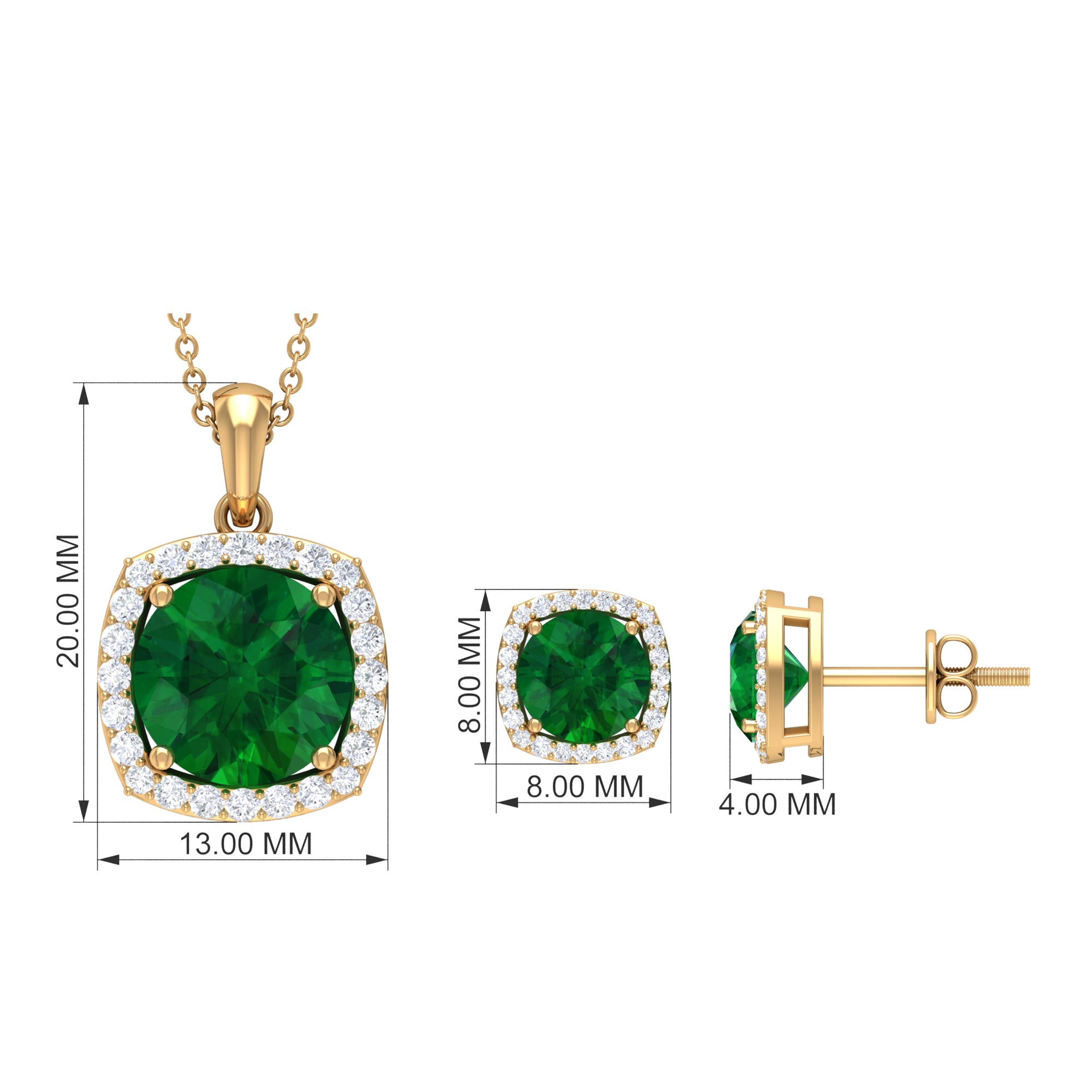 Created Emerald and Moissanite Simple Jewelry Set Lab Created Emerald - ( AAAA ) - Quality - Rosec Jewels