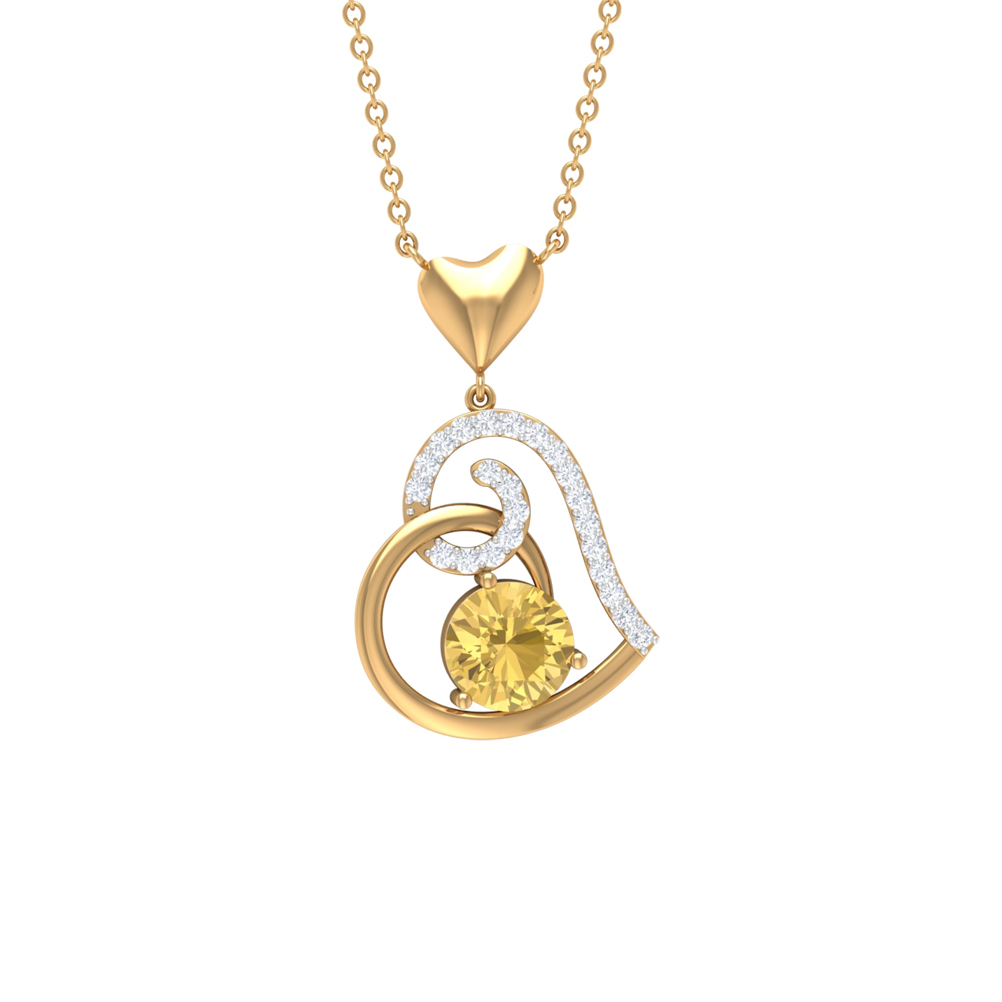 1.25 CT Citrine and Diamond Heart Drop Pendant Citrine - ( AAA ) - Quality - Rosec Jewels