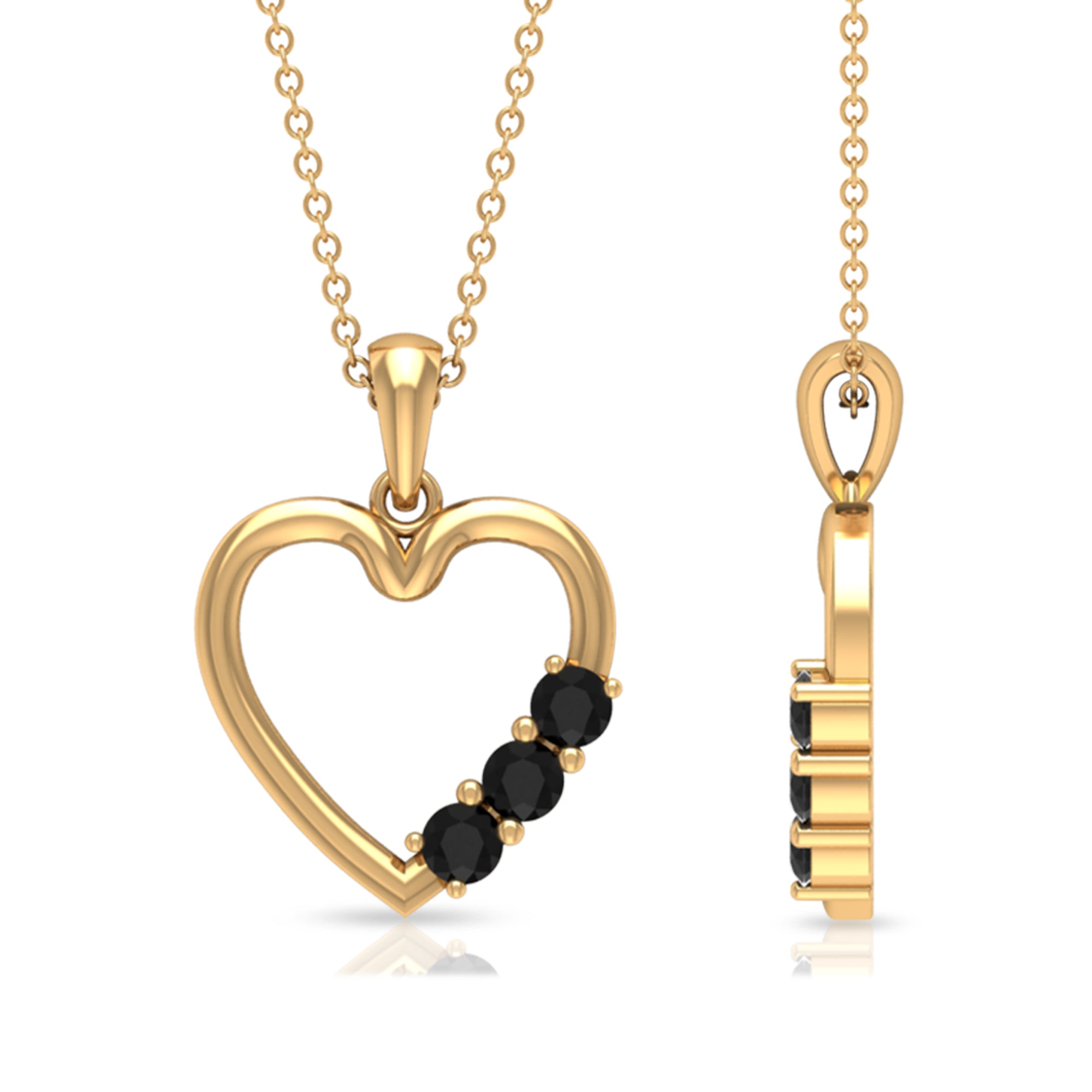 1/4 CT Simple Black Onyx and Gold Heart Pendant Black Onyx - ( AAA ) - Quality - Rosec Jewels