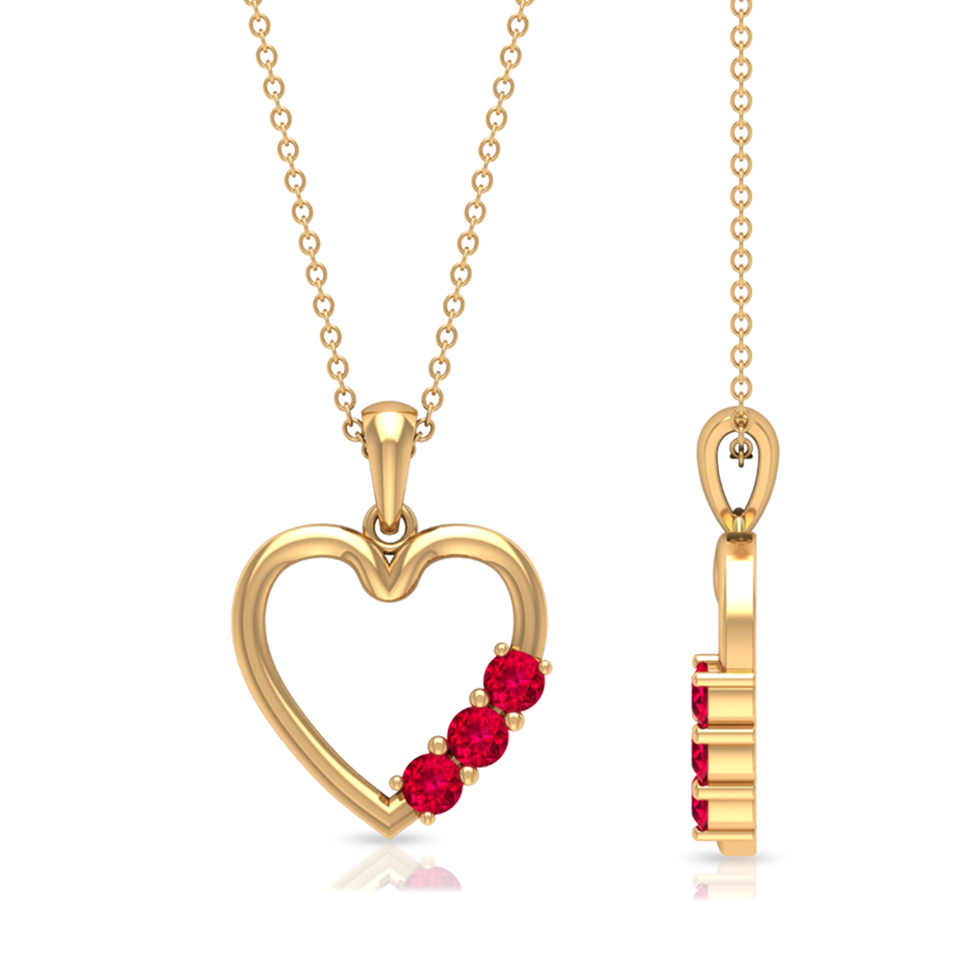 1/2 CT Simple Ruby and Gold Heart Pendant Ruby - ( AAA ) - Quality - Rosec Jewels