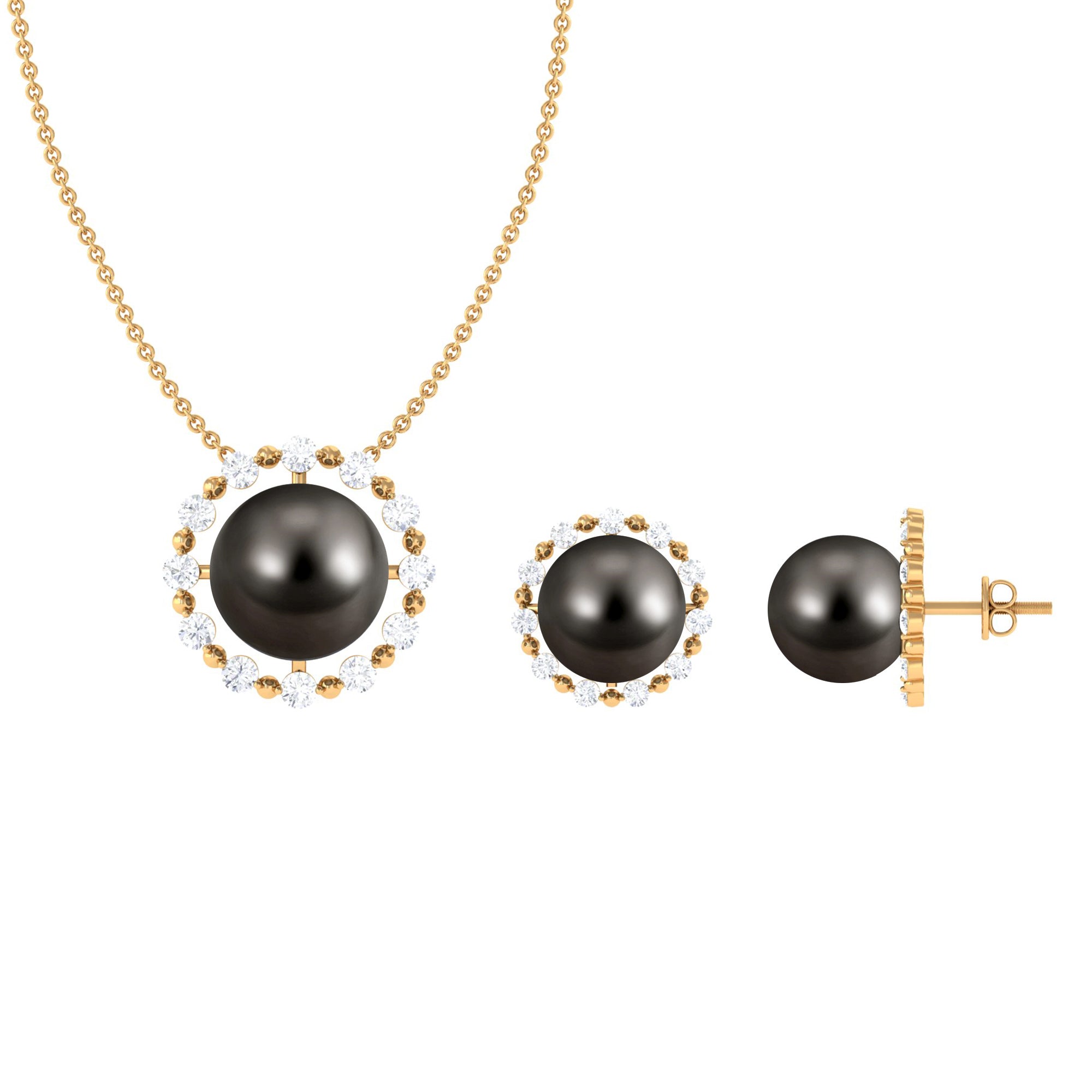 Black Tahitian Pearl and Moissanite Jewelry Set Tahitian pearl - ( AAA ) - Quality - Rosec Jewels