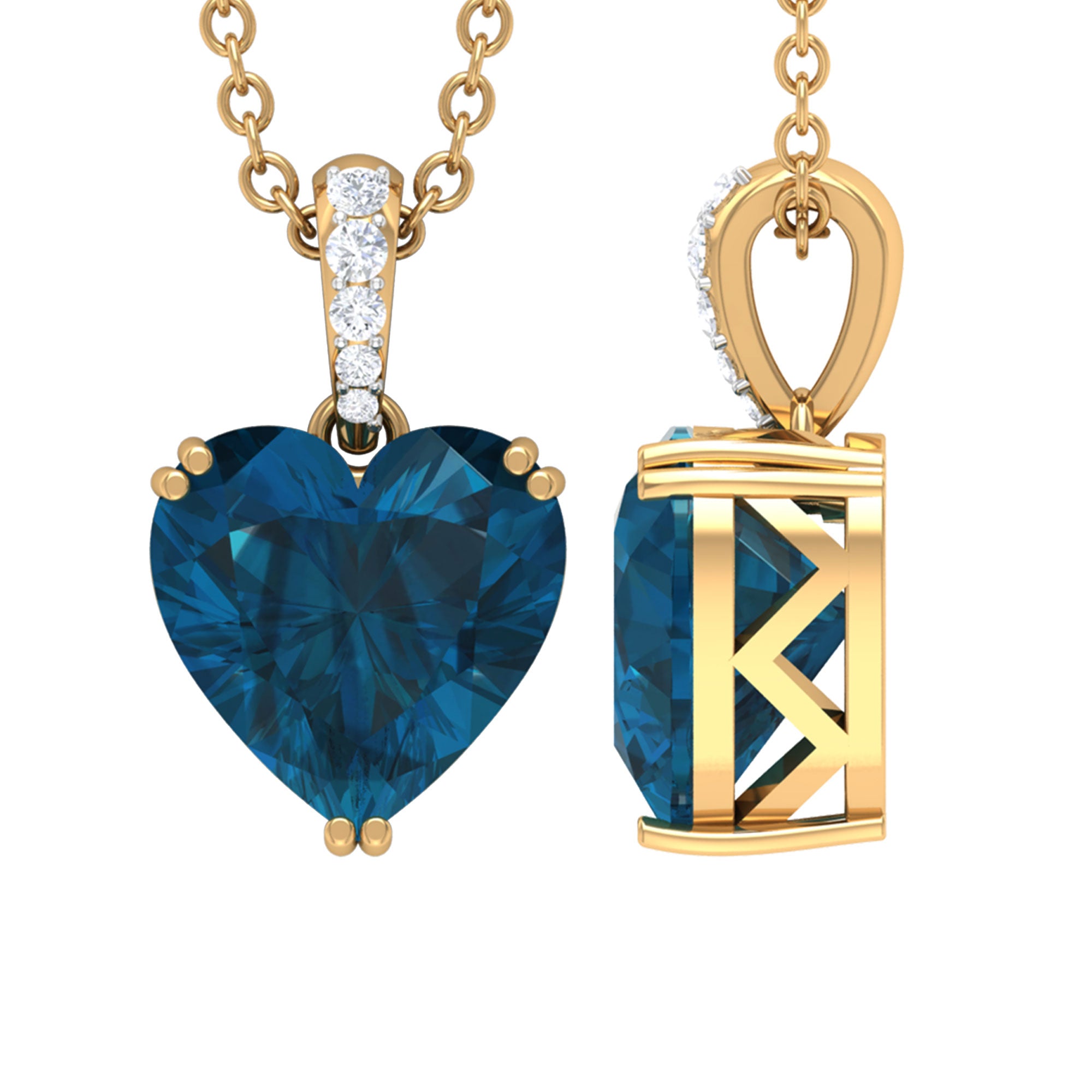 8 MM Heart Shape London Blue Topaz Pendant with Diamond London Blue Topaz - ( AAA ) - Quality - Rosec Jewels