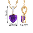 1 CT Heart Shape Amethyst and Diamond Solitaire Drop Pendant Necklace Amethyst - ( AAA ) - Quality - Rosec Jewels