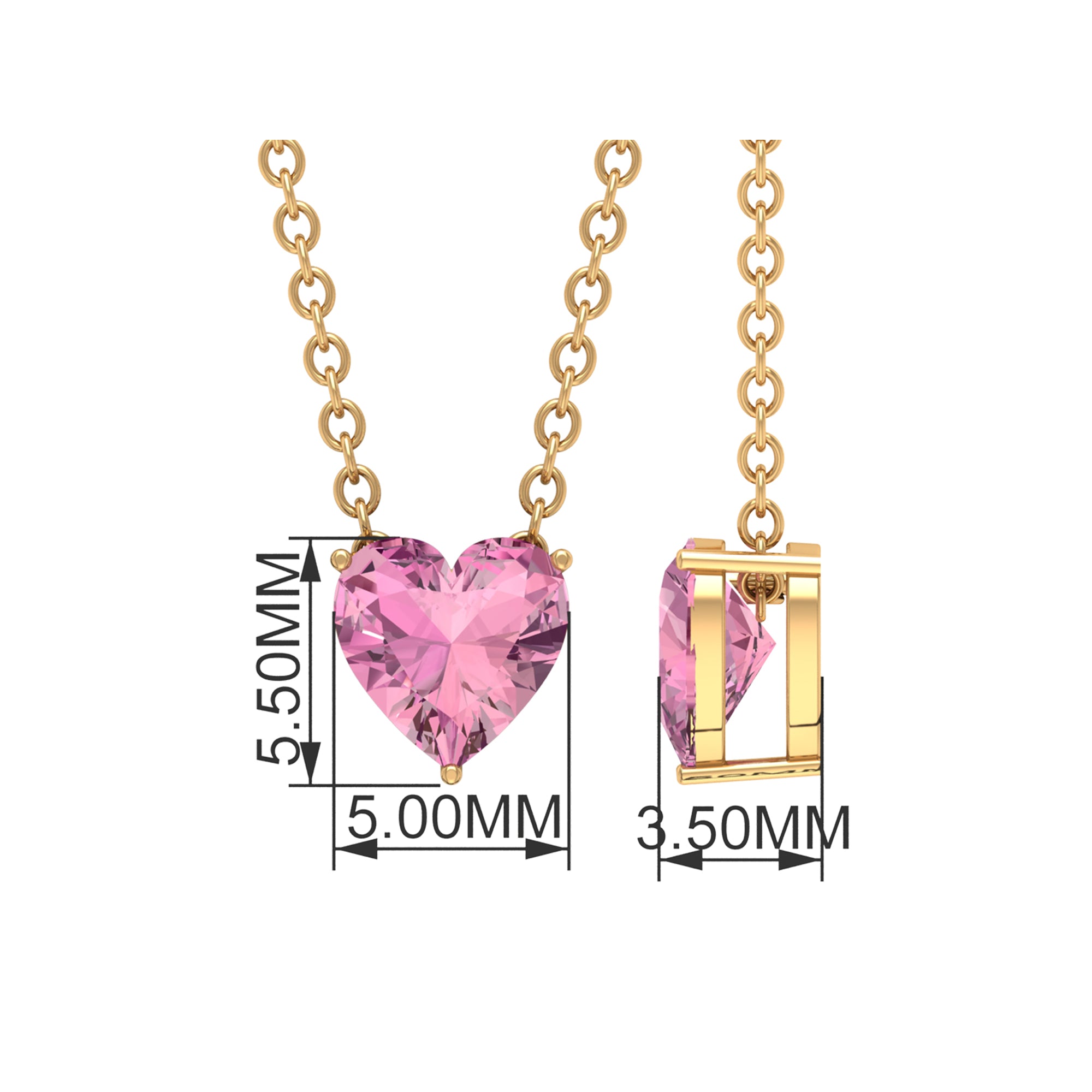 6 MM Heart Shape Pink Tourmaline Solitaire Drop Pendant Pink Tourmaline - ( AAA ) - Quality - Rosec Jewels