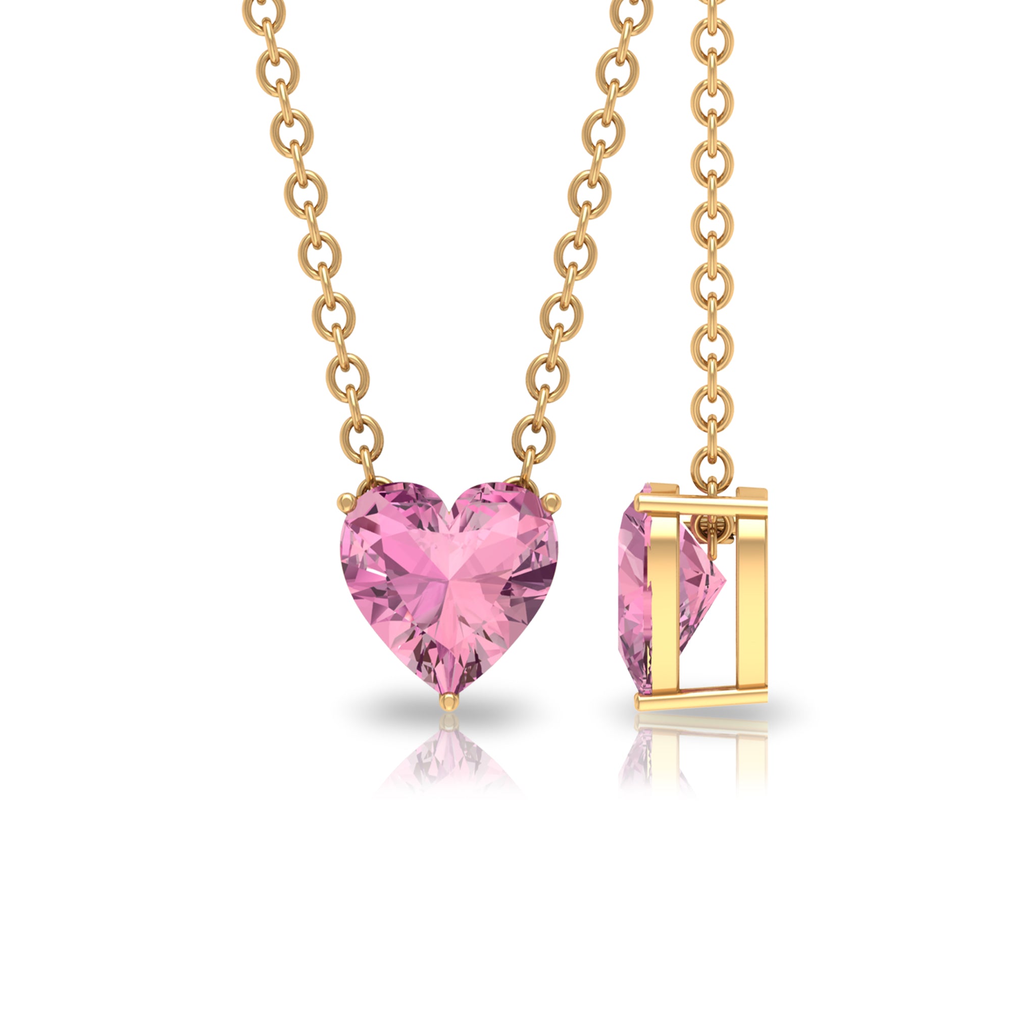 6 MM Heart Shape Pink Tourmaline Solitaire Drop Pendant Pink Tourmaline - ( AAA ) - Quality - Rosec Jewels