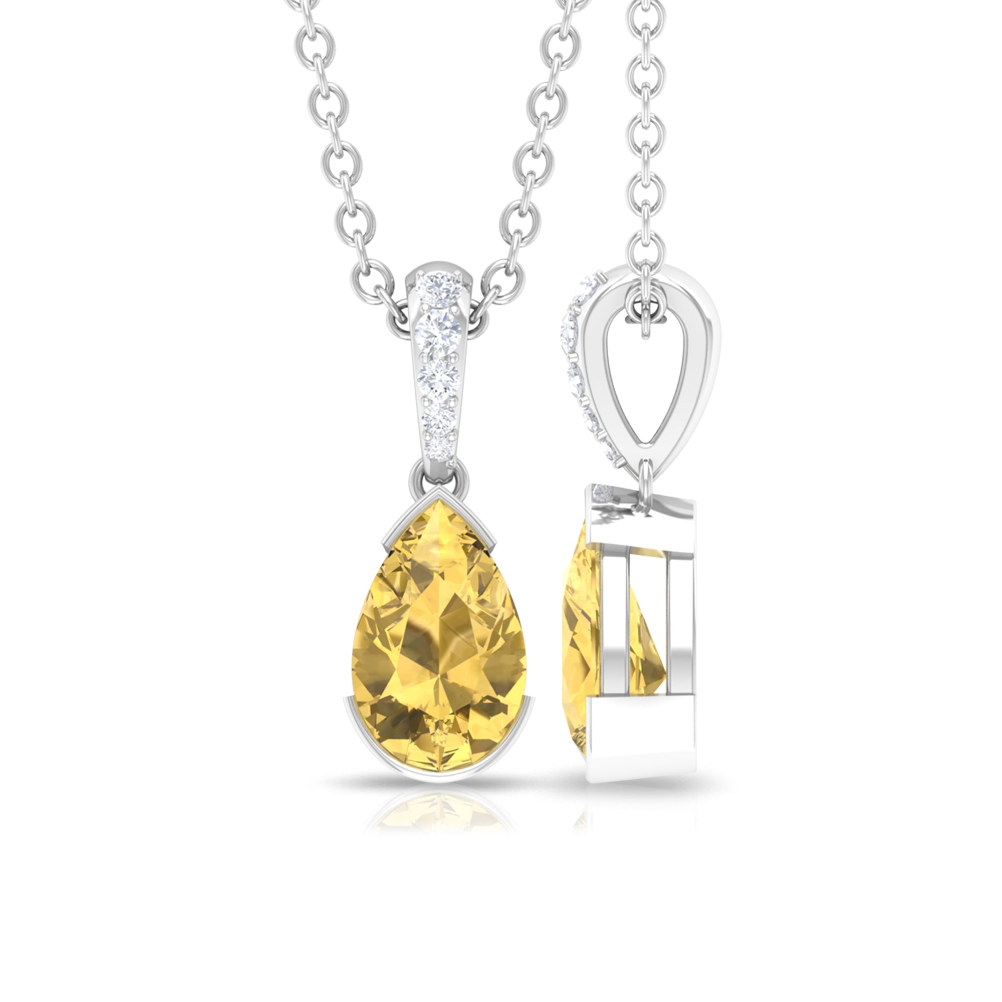 Pear Shape Citrine Solitaire Pendant with Diamond Accent Bail Citrine - ( AAA ) - Quality - Rosec Jewels