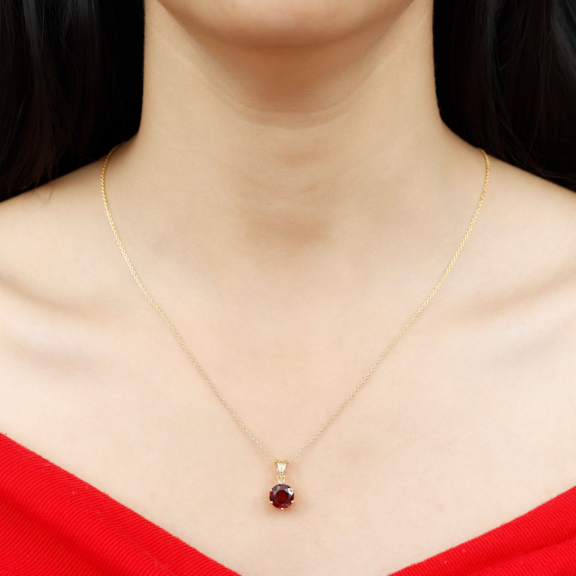 Six Prong Set Round Garnet Solitaire Pendant with Decorative Bail Garnet - ( AAA ) - Quality - Rosec Jewels