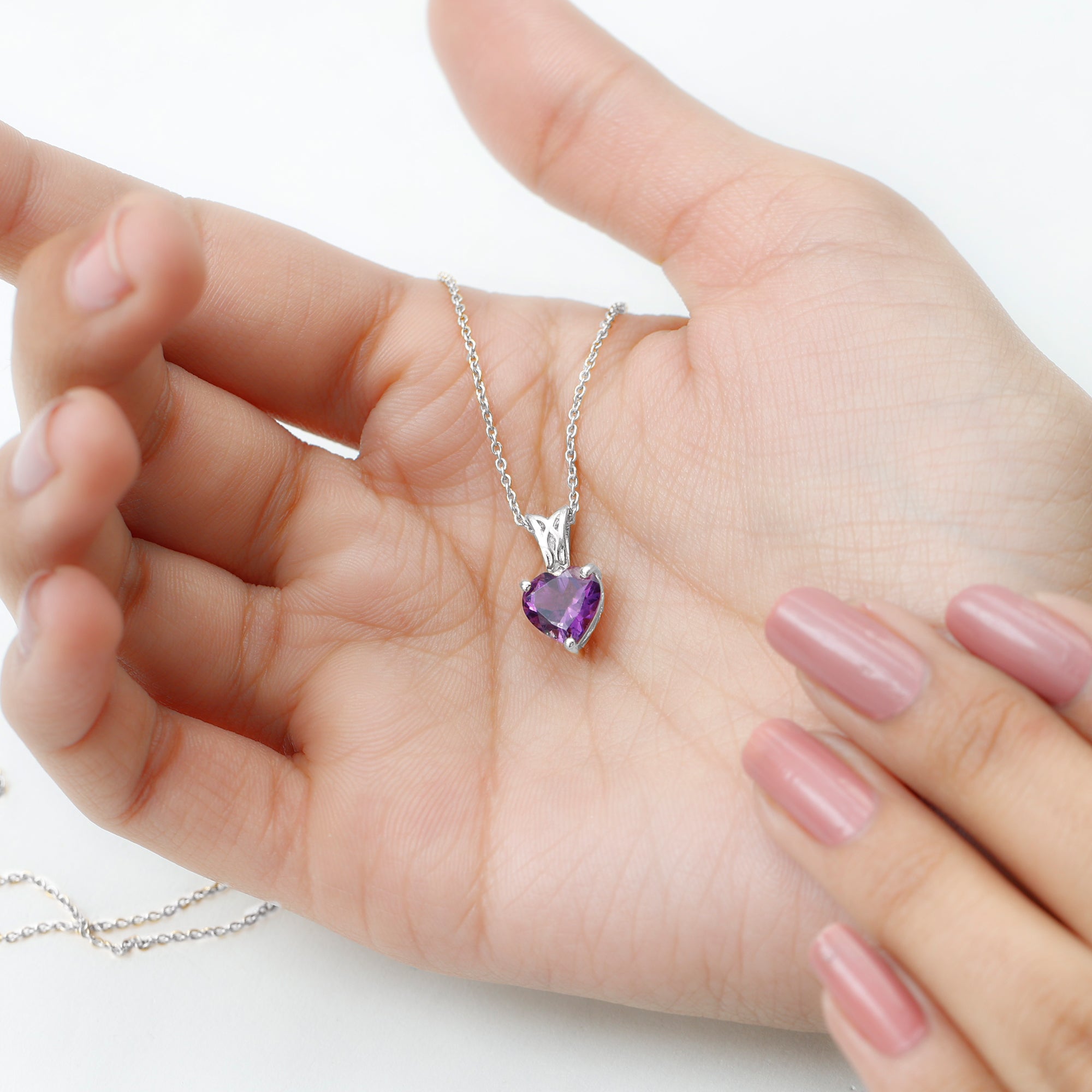 8 MM Heart Shape Amethyst Pendant in 3 Prong Setting with Decorative Bail Amethyst - ( AAA ) - Quality - Rosec Jewels