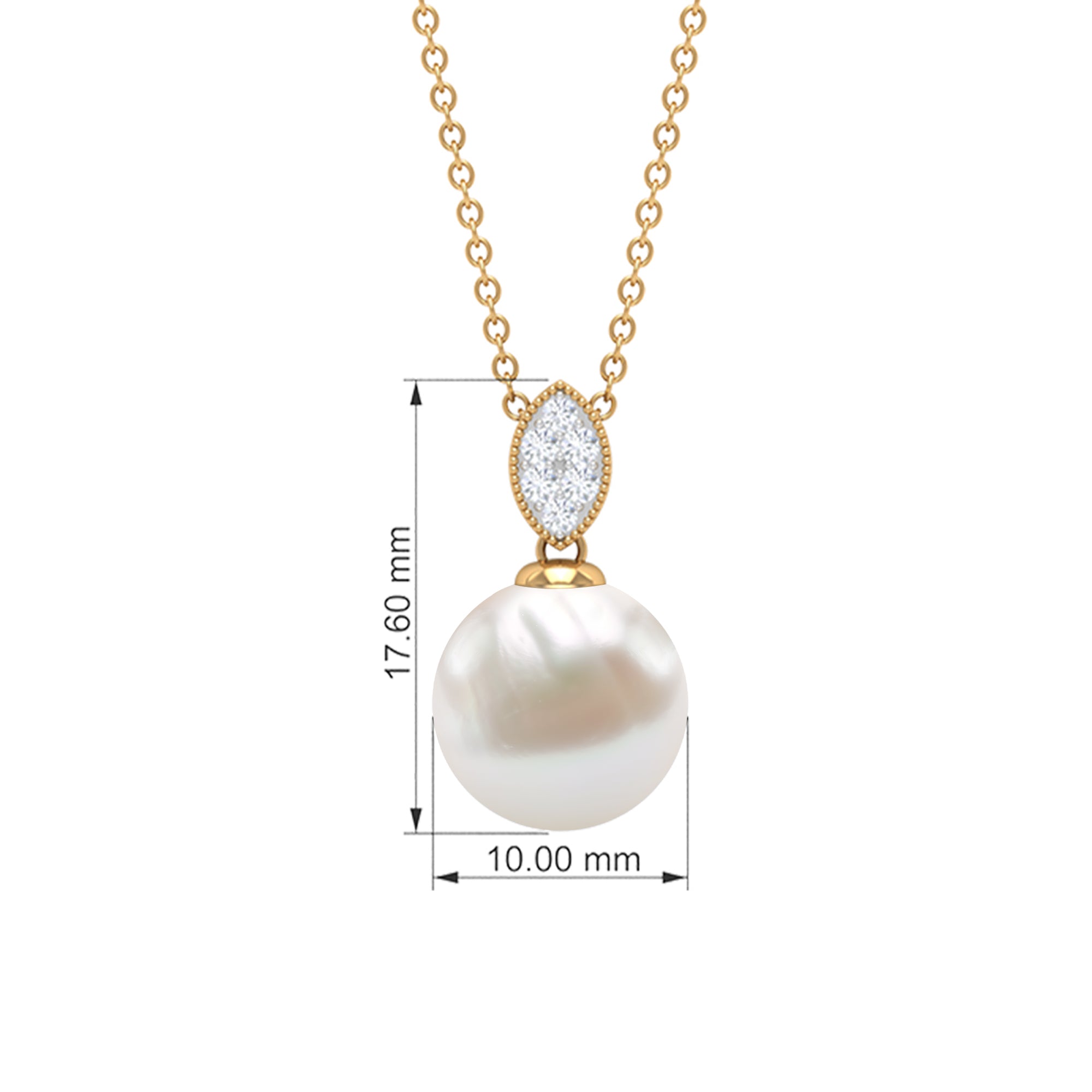 8 CT Marquise Shape Minimal Pendant with Freshwater Pearl Drop and Diamond Freshwater Pearl - ( AAA ) - Quality - Rosec Jewels