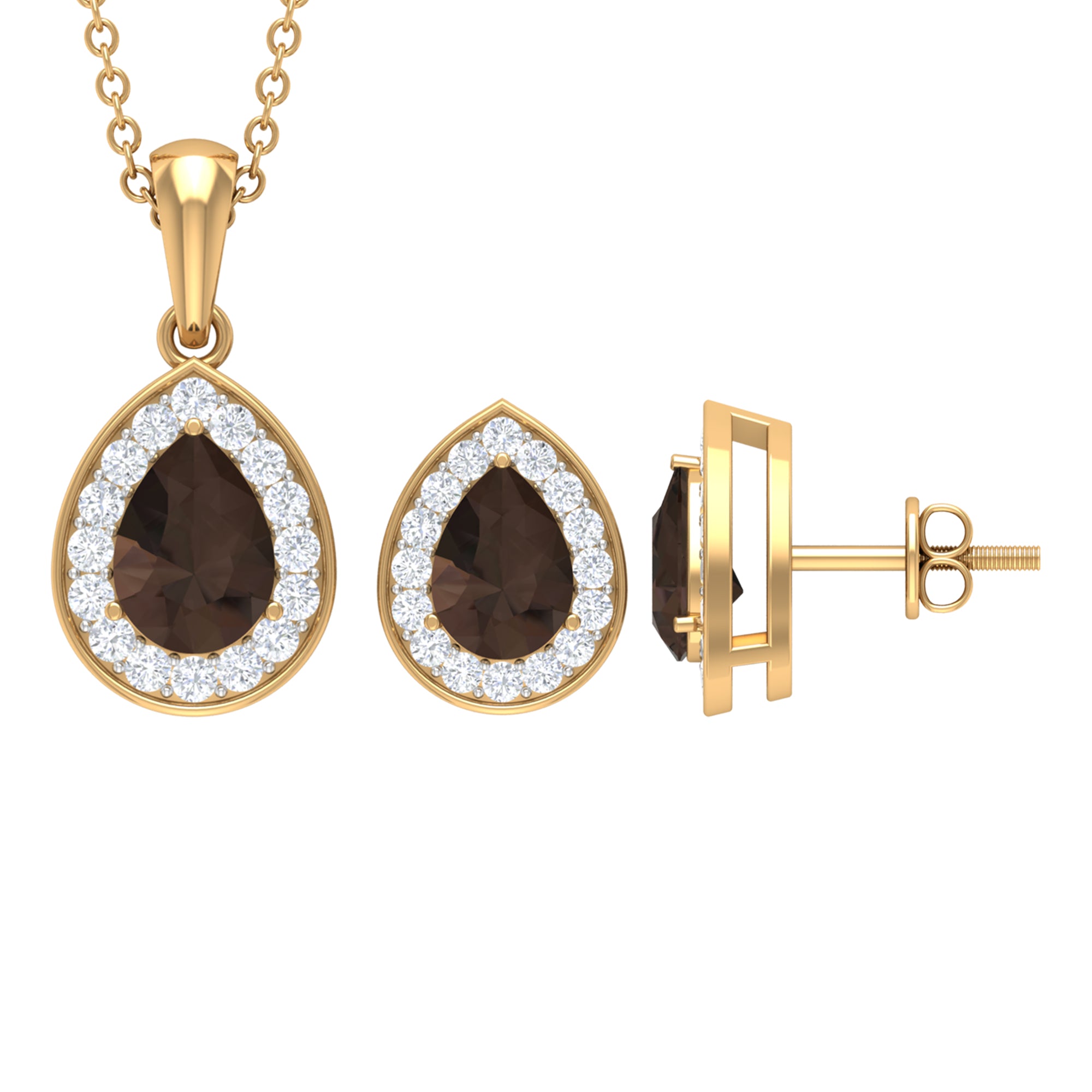 2.75 CT Pear Cut Smoky Quartz Teardrop jewelry Set with Moissanite Accent Smoky Quartz - ( AAA ) - Quality - Rosec Jewels