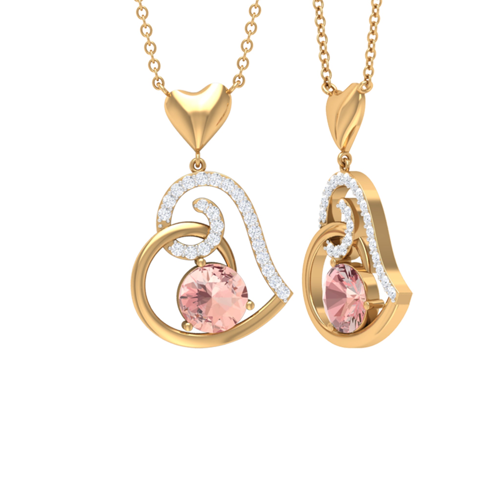 Morganite Heart Drop Pendant with Diamond Accent Morganite - ( AAA ) - Quality - Rosec Jewels